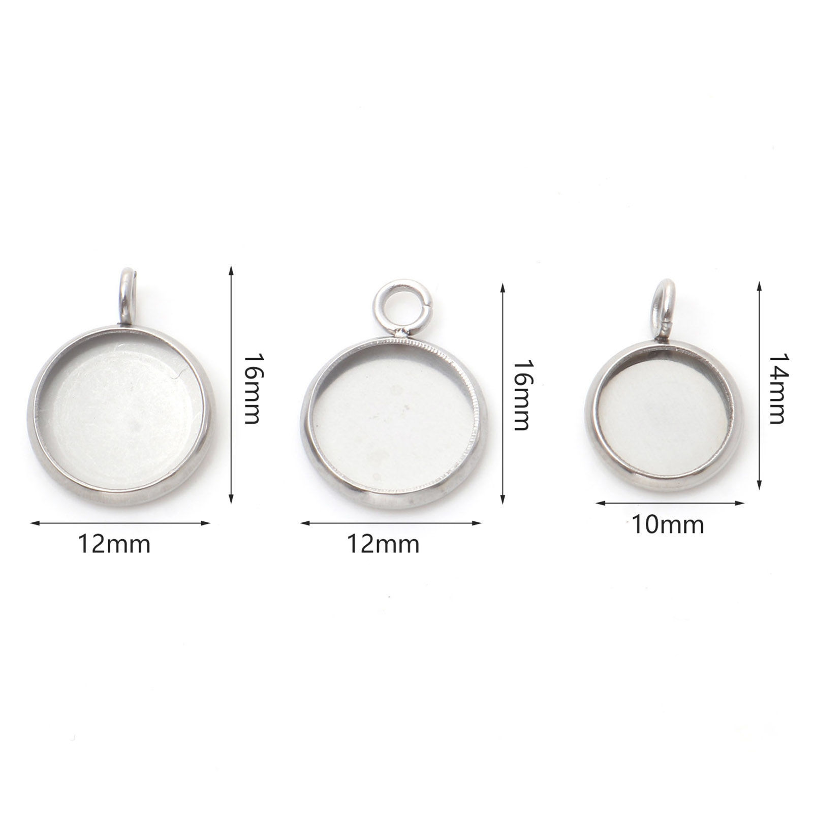 Picture of Stainless Steel Charms Silver Tone Round Disc Cabochon Settings
