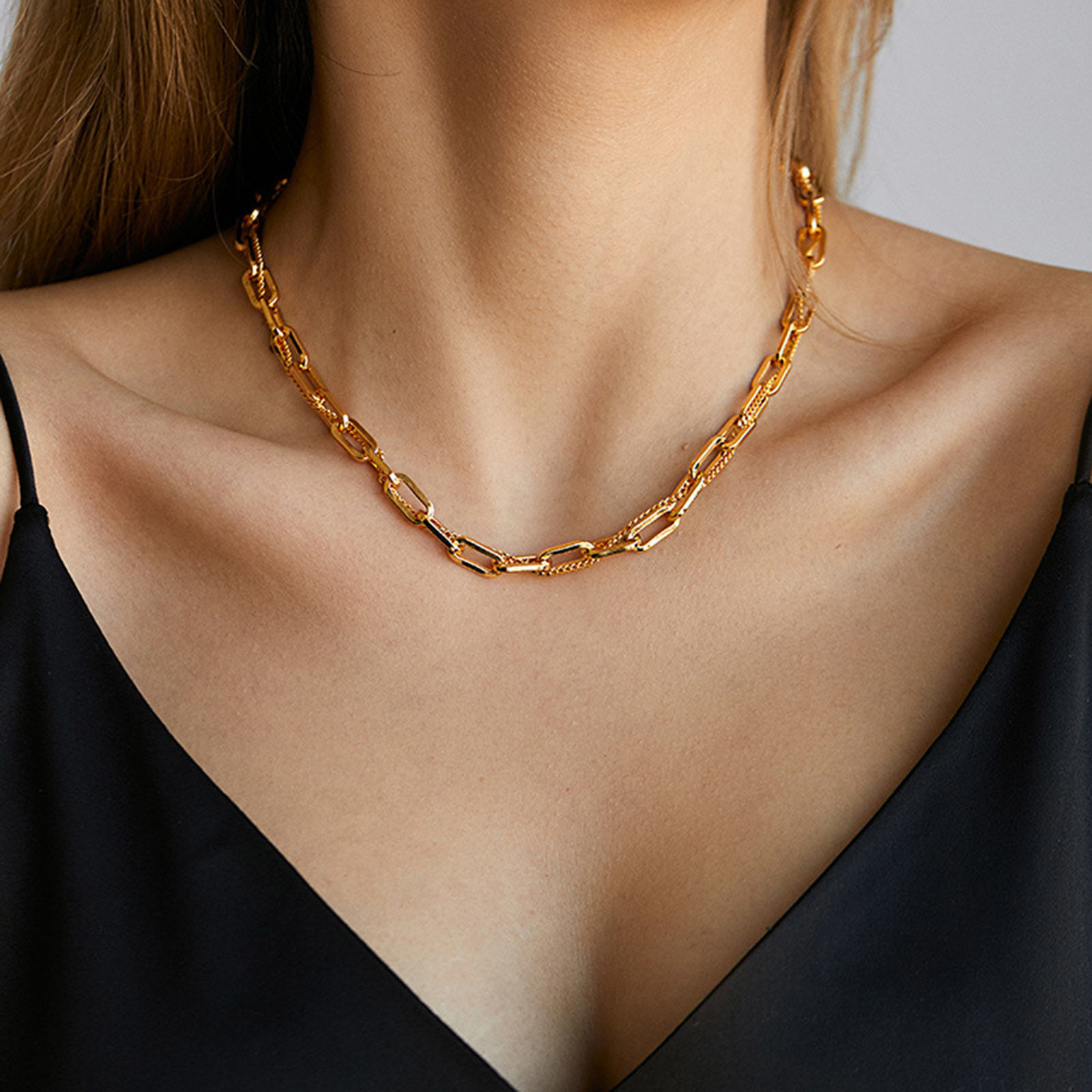 Picture of Eco-friendly Vacuum Plating Stylish Simple 18K Real Gold Plated Copper Link Chain Necklace For Women Party