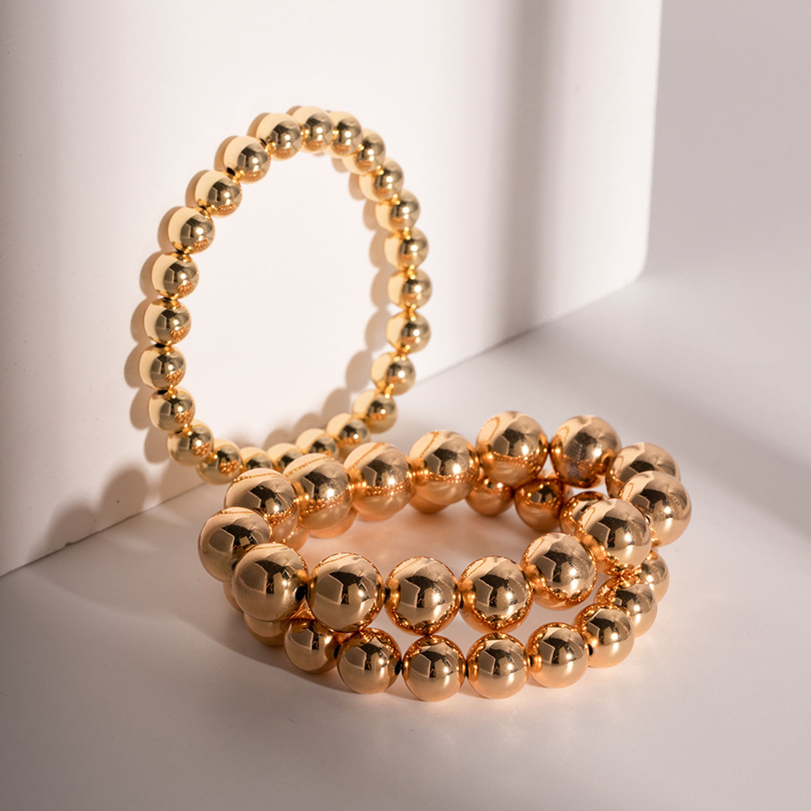 Picture of Eco-friendly Vacuum Plating Stylish Simple 18K Real Gold Plated Copper Ball Elastic Dainty Bracelets Delicate Bracelets Beaded Bracelet Unisex Party