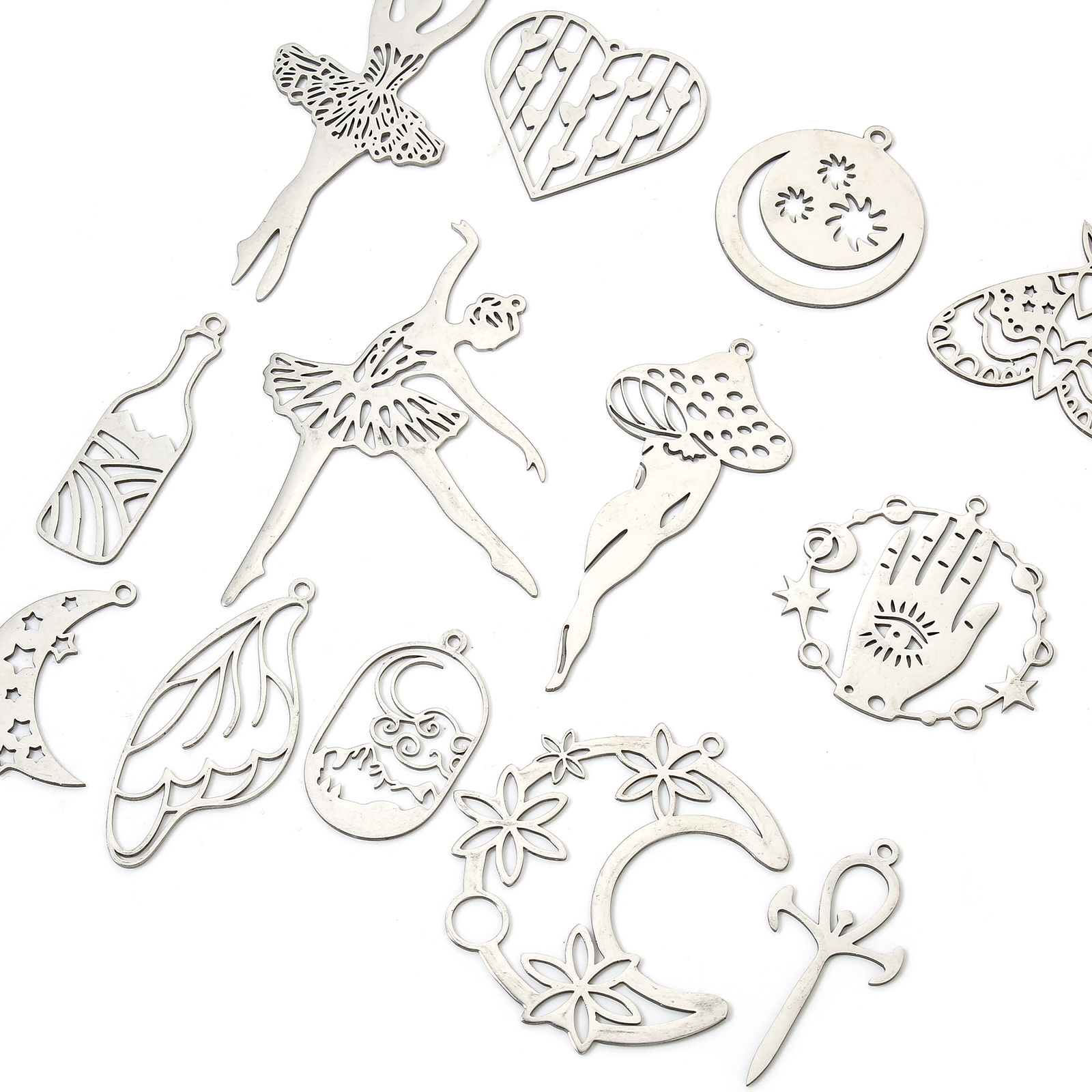 Picture of 304 Stainless Steel Insect Pendants Silver Tone Butterfly Animal Wing Hollow