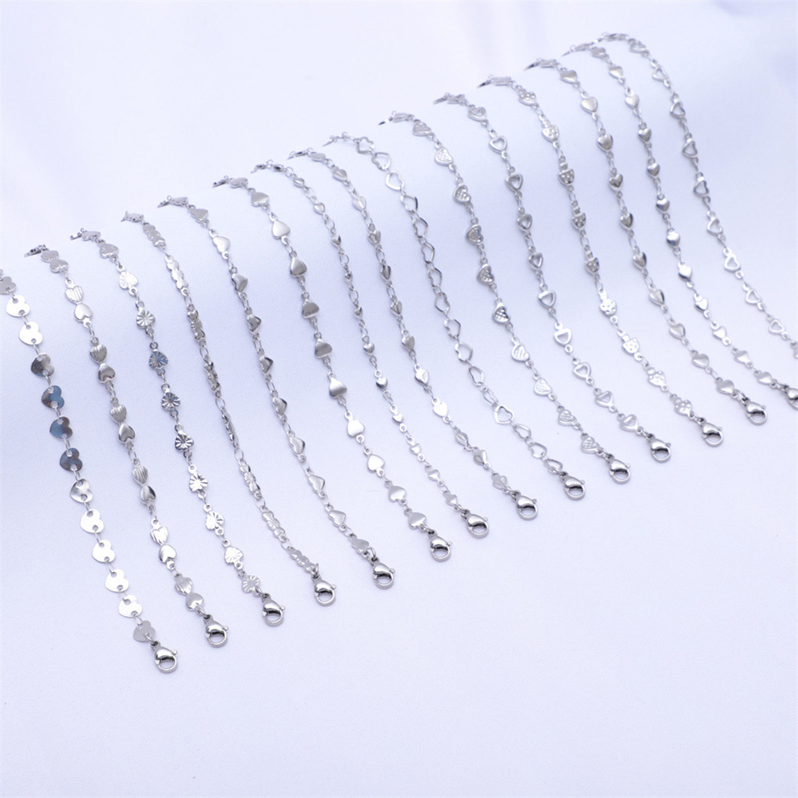 Picture of Eco-friendly 304 Stainless Steel Ins Style Handmade Link Chain Anklet Silver Tone Hollow Heart
