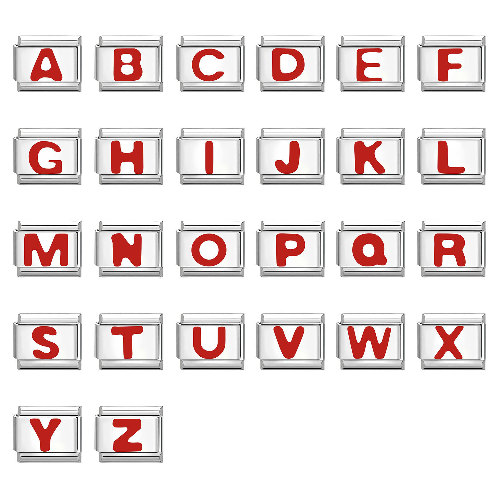Imagen de 1 Unidad 304 Acero Inoxidable Letra Mayúscula Charm Pulsera de Eslabones Italianos para Hacer Joyas DIY Tono de Plata Rojo Esmalte Rectángulo Mensaje " A-Z " 10mm x 9mm