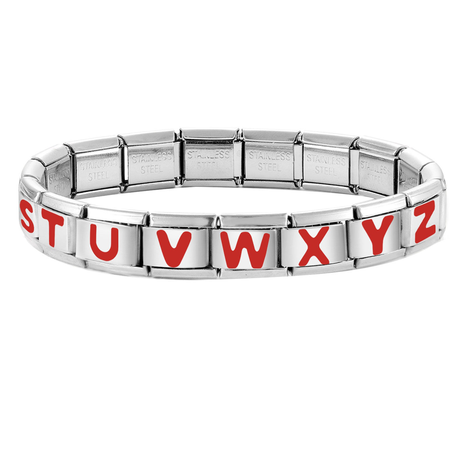 Imagen de 1 Unidad 304 Acero Inoxidable Letra Mayúscula Charm Pulsera de Eslabones Italianos para Hacer Joyas DIY Tono de Plata Rojo Esmalte Rectángulo Mensaje " A-Z " 10mm x 9mm