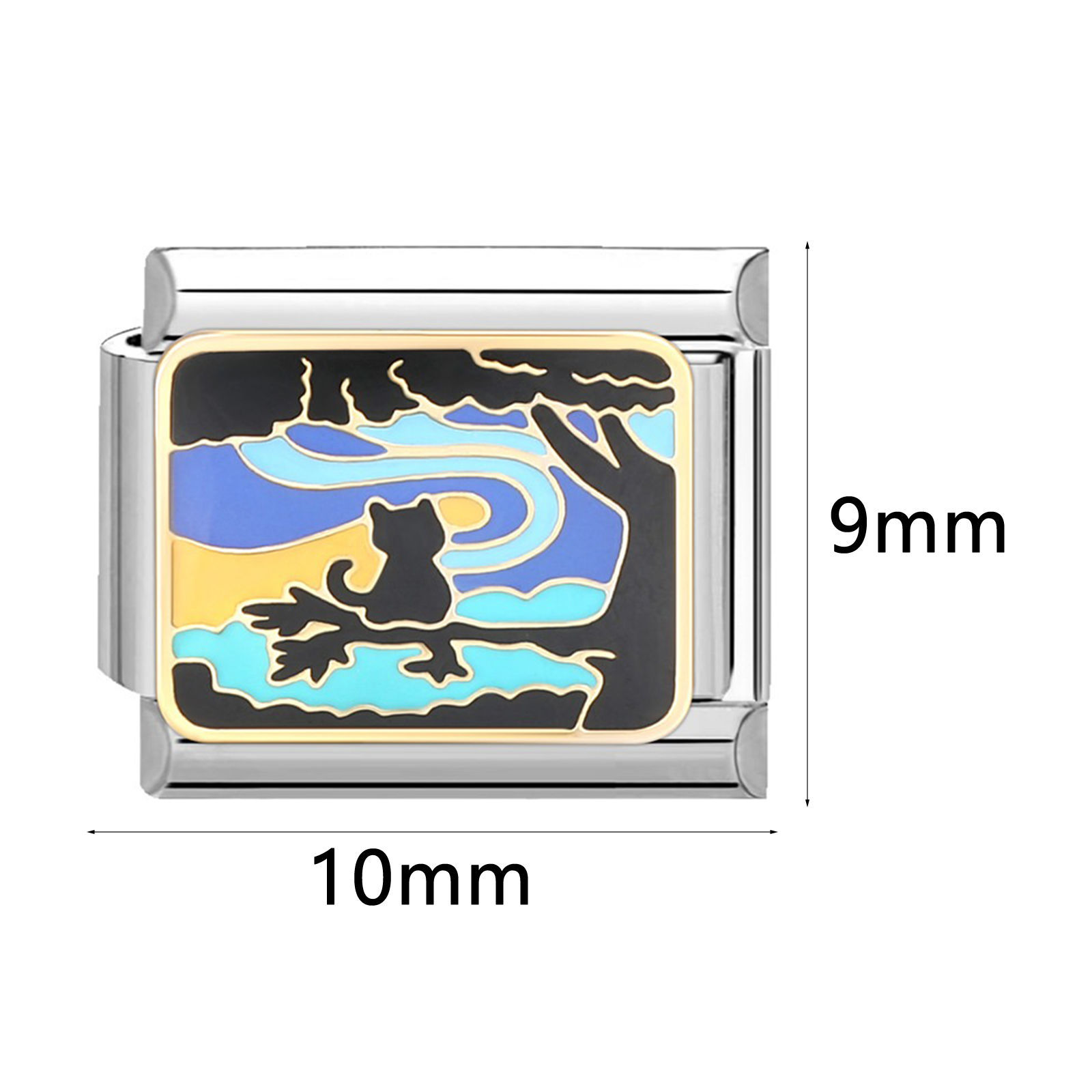 Picture of 304 Stainless Steel Italian Charm Links For DIY Bracelet Jewelry Making Silver Tone Rectangle 10mm x 9mm