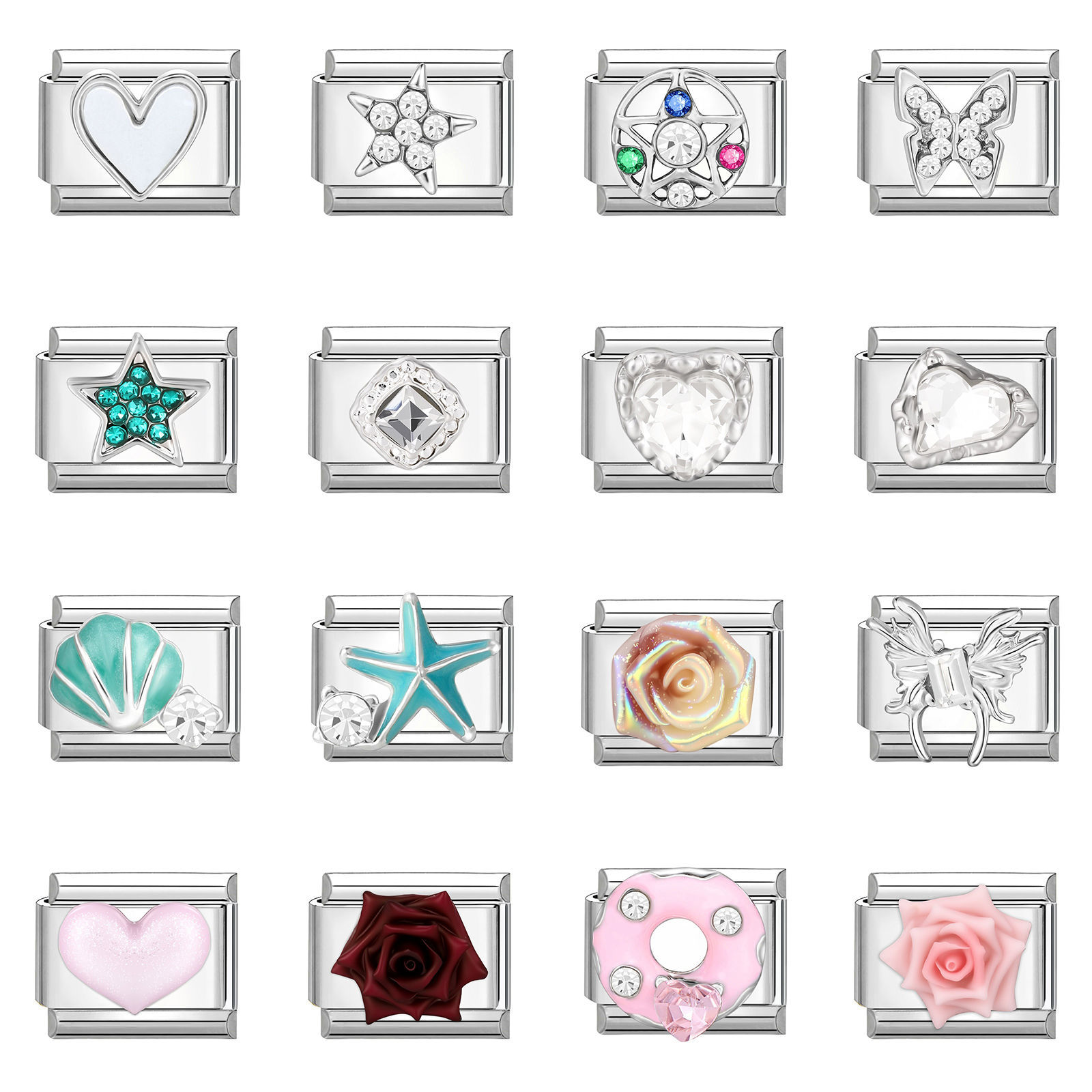 Изображение 1 ШТ 304 Нержавеющая Сталь Очаровательный итальянский браслет со звеньями Изготовление ювелирных изделий своими руками Серебряный Тон Прямоугольник Звезда 10мм x 9мм