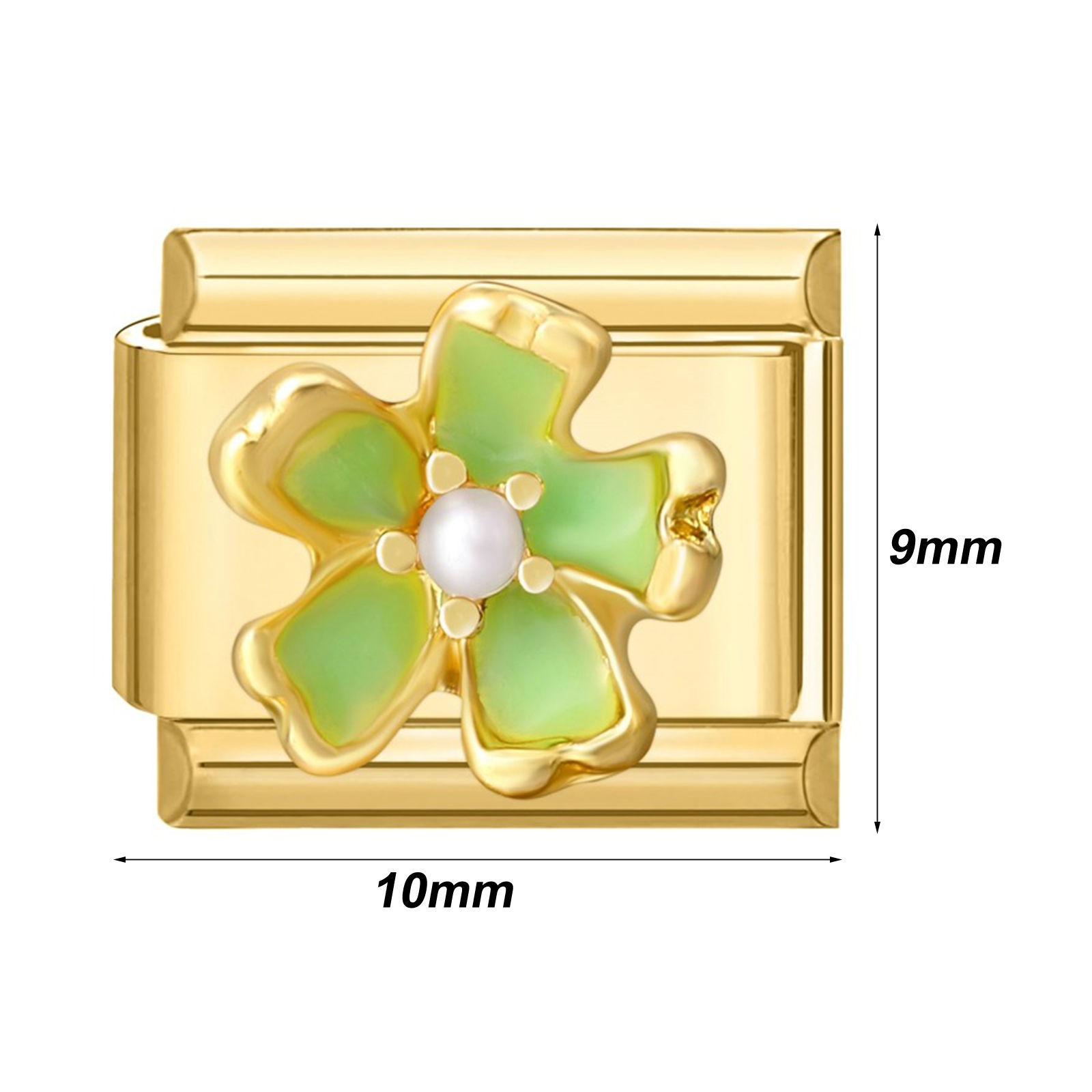 Immagine di 1 Pz 304 Acciaio Inossidabile Bracciale con Charm Italiano a Maglie, Creazione di Gioielli Fai-da-te Oro Placcato Rettangolo Imitata Perla 10mm x 9mm