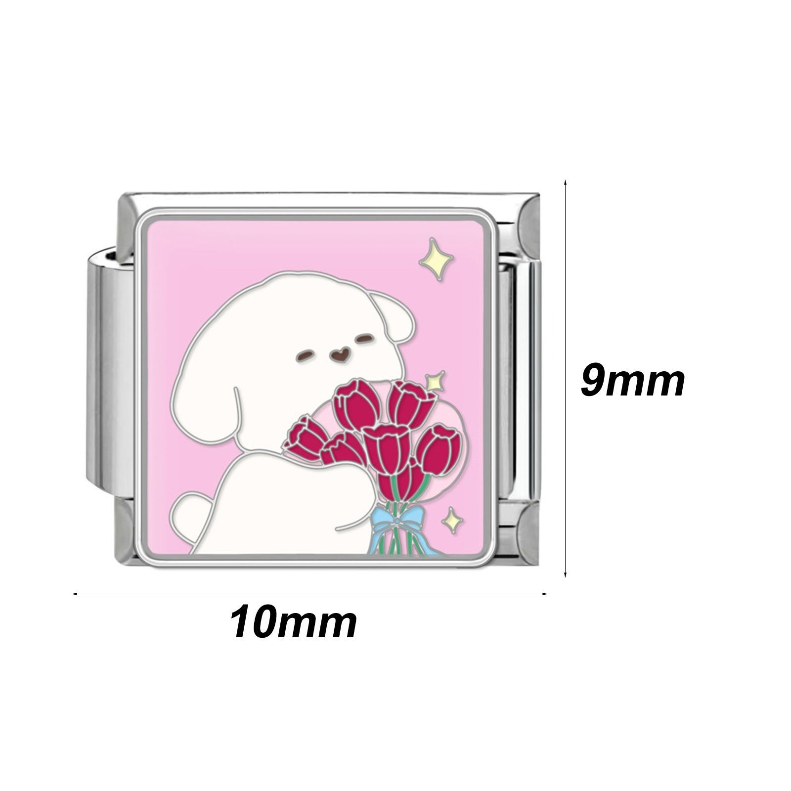 Immagine di 1 Pz 304 Acciaio Inossidabile Bracciale con Charm Italiano a Maglie, Creazione di Gioielli Fai-da-te Tono Argento Multicolore Rettangolo 10mm x 9mm