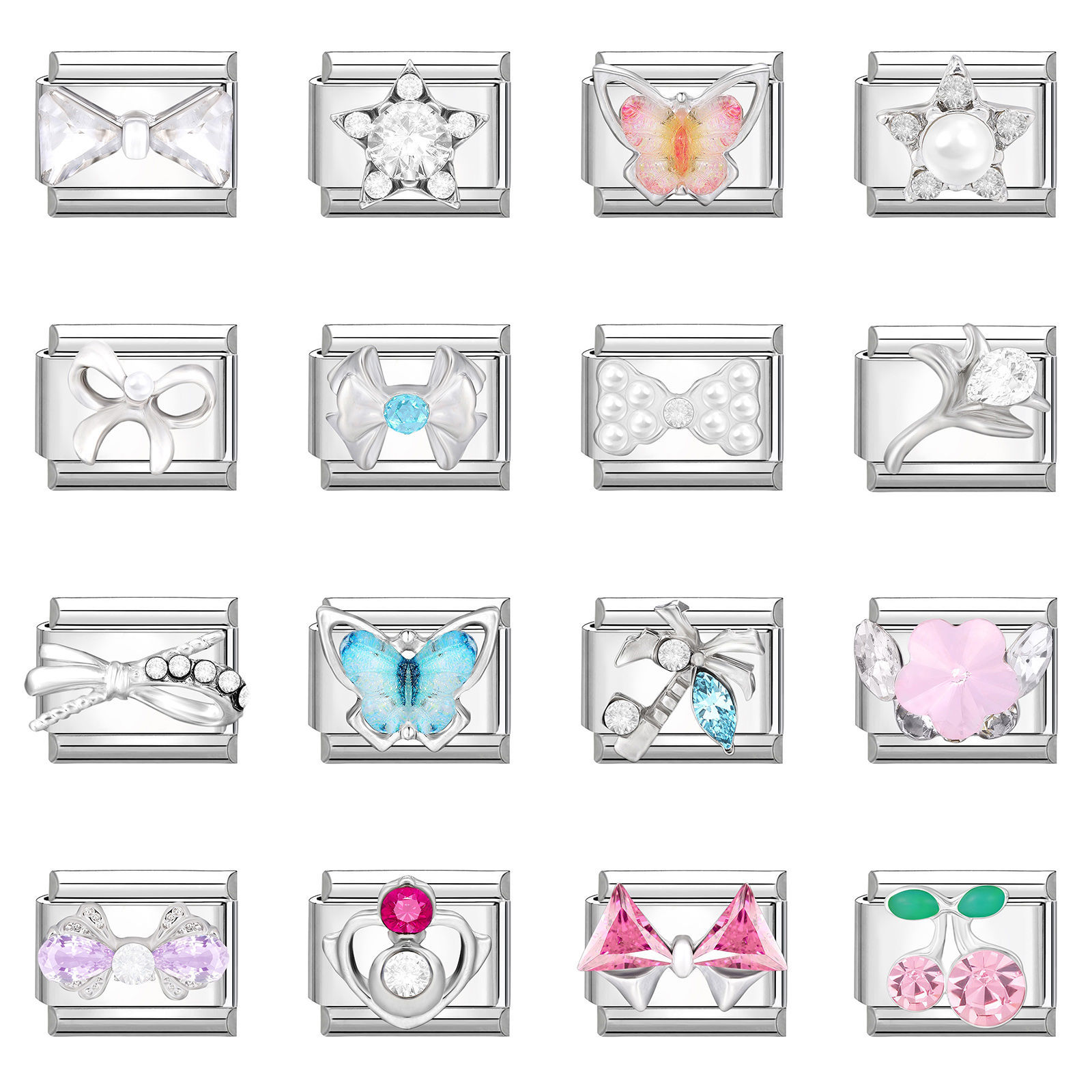 Immagine di 1 Pz 304 Acciaio Inossidabile Bracciale con Charm Italiano a Maglie, Creazione di Gioielli Fai-da-te Tono Argento Multicolore Rettangolo 10mm x 9mm