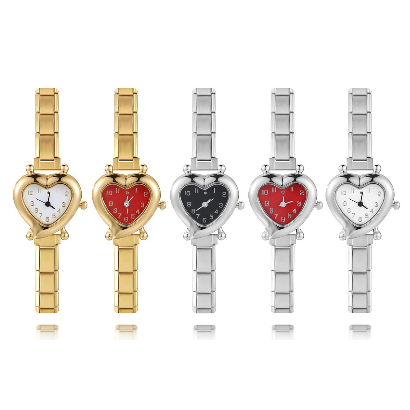 Immagine di 1 Pz 304 Acciaio Inossidabile Orologio da Polso Modulare con Collegamenti a Charm Italiano, Elegante San Valentino Cuore Per Donne Regalo 18.5cm Lunghezza