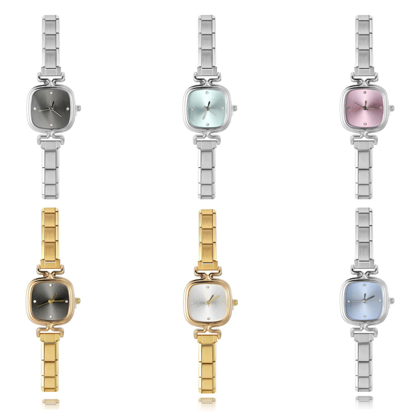 Picture of 304 Stainless Steel Italian Charm Links Modular Wrist Watch, Stylish & Casual Square Unisex Gift 18.5cm(7 2/8") long