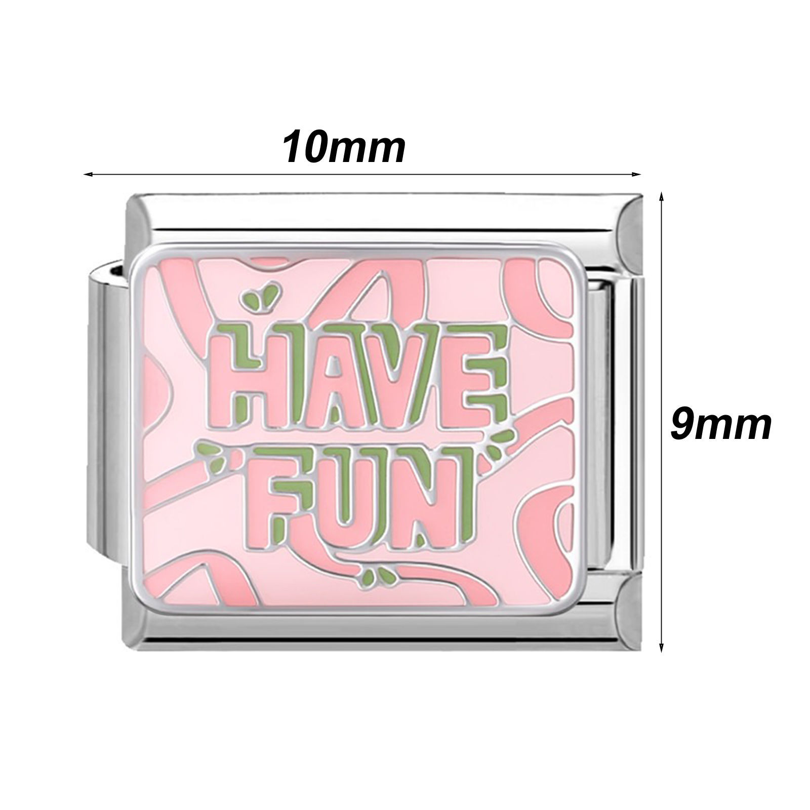 Picture of 304 Stainless Steel Stylish Italian Charm Links For DIY Bracelet Jewelry Making Silver Tone Rectangle Word Message 10mm x 9mm