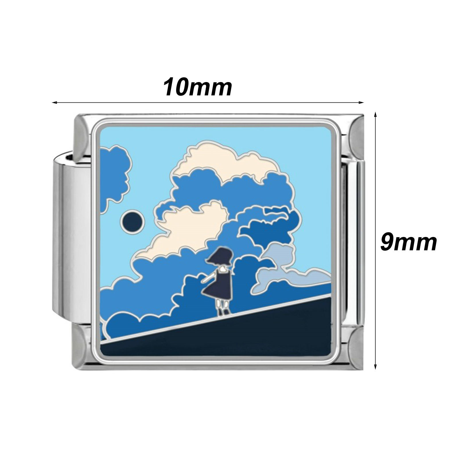 Picture of 304 Stainless Steel Stylish Italian Charm Links For DIY Bracelet Jewelry Making Silver Tone Rectangle Sea 10mm x 9mm