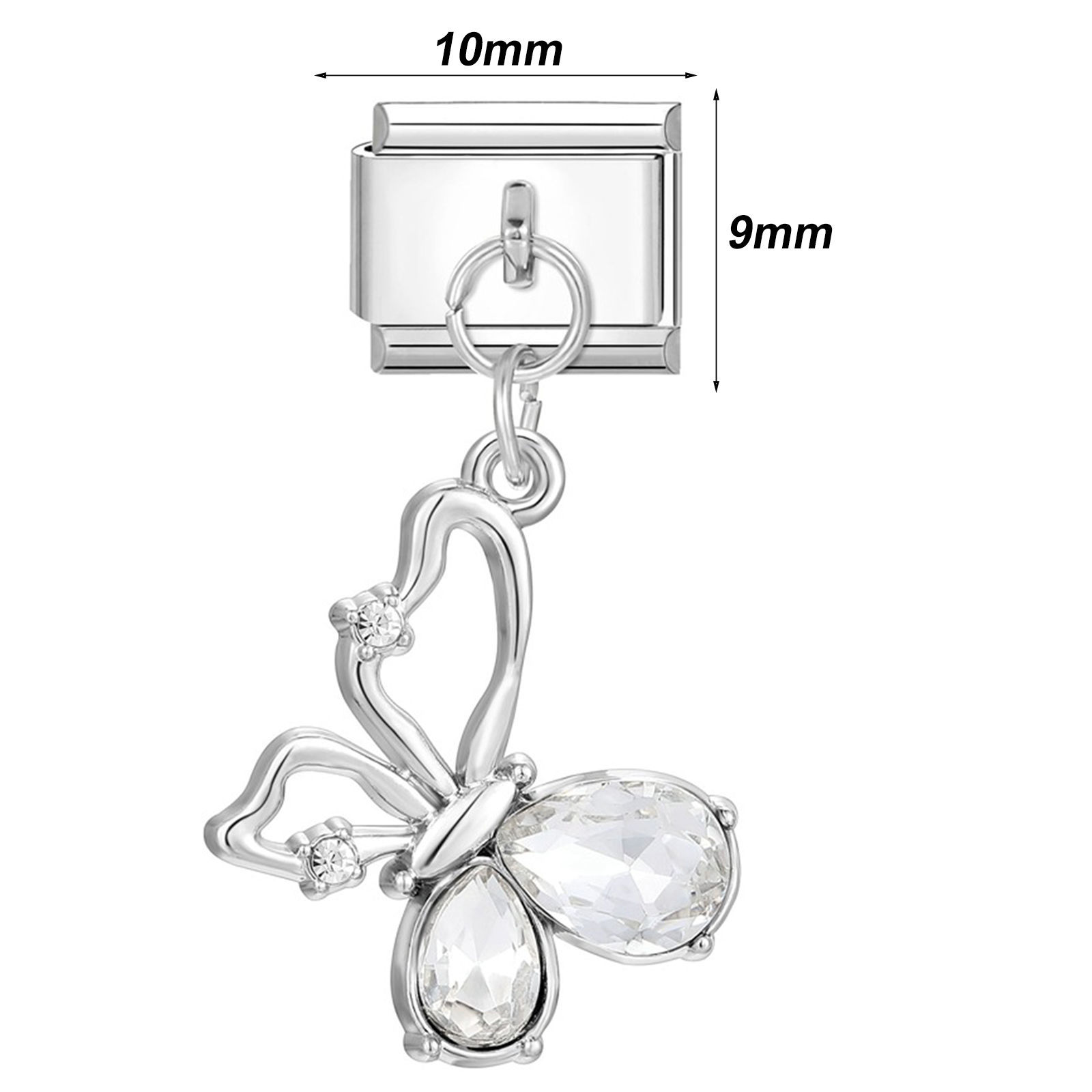 Picture of 304 Stainless Steel Stylish Italian Charm Links For DIY Bracelet Jewelry Making Silver Tone Rectangle With Pendant 10mm x 9mm