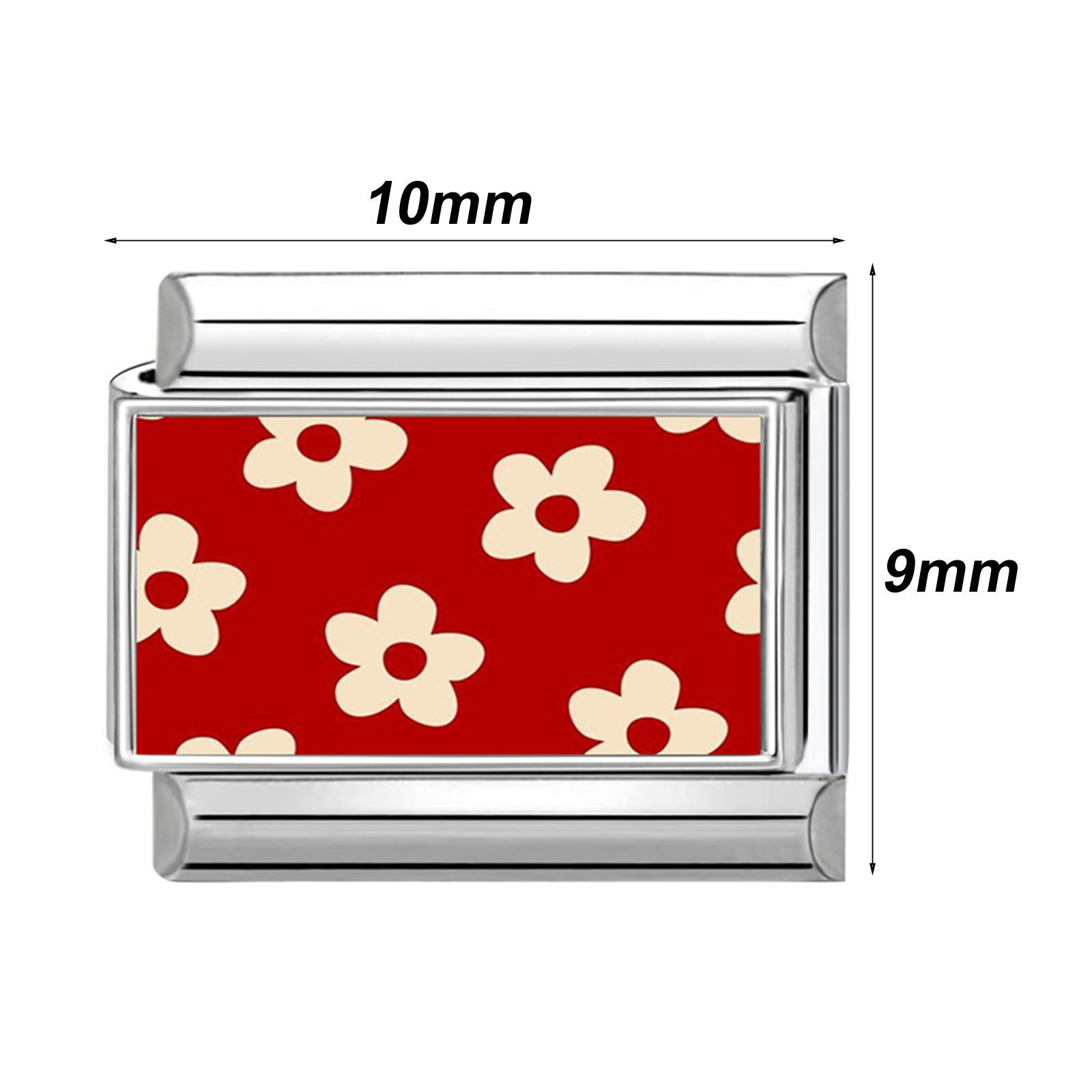 304 Stainless Steel Stylish Italian Charm Links For DIY Bracelet Jewelry Making Silver Tone Red Rectangle 10mm x 9mm の画像