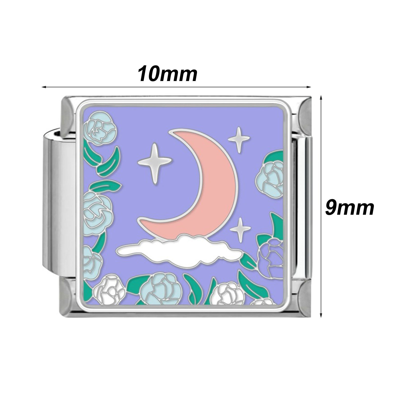 Immagine di 304 Stainless Steel Stylish Italian Charm Links For DIY Bracelet Jewelry Making Silver Tone Rectangle Flower 10mm x 9mm