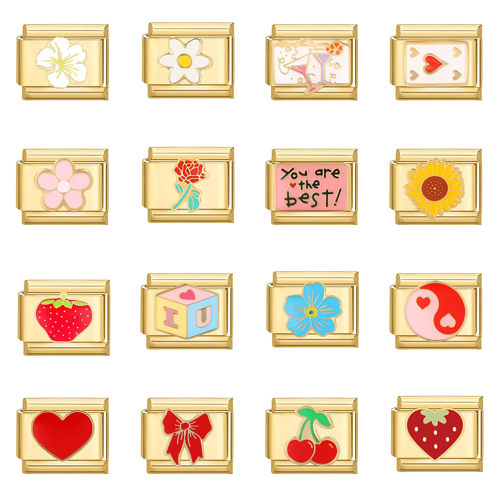 Picture of 304 Stainless Steel Stylish Italian Charm Links For DIY Bracelet Jewelry Making Gold Plated Rectangle 10mm x 9mm