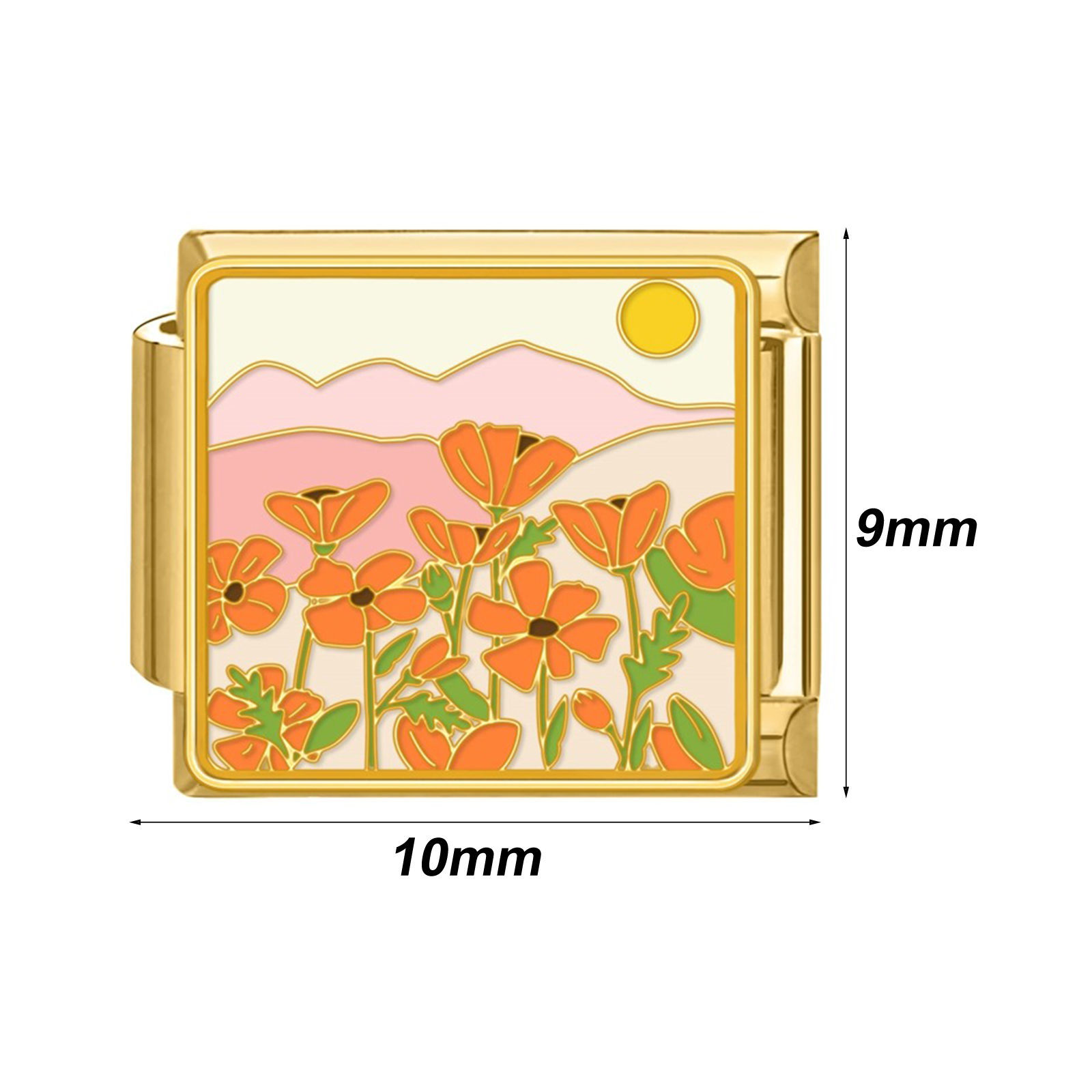 Image de 1 Pièce Bracelet à Maillons Breloques Italiens Accessories de Fabrication de Bracelets Bijoux DIY en 304 Acier Inoxydable Doré Rectangle Fleurs 10mm x 9mm