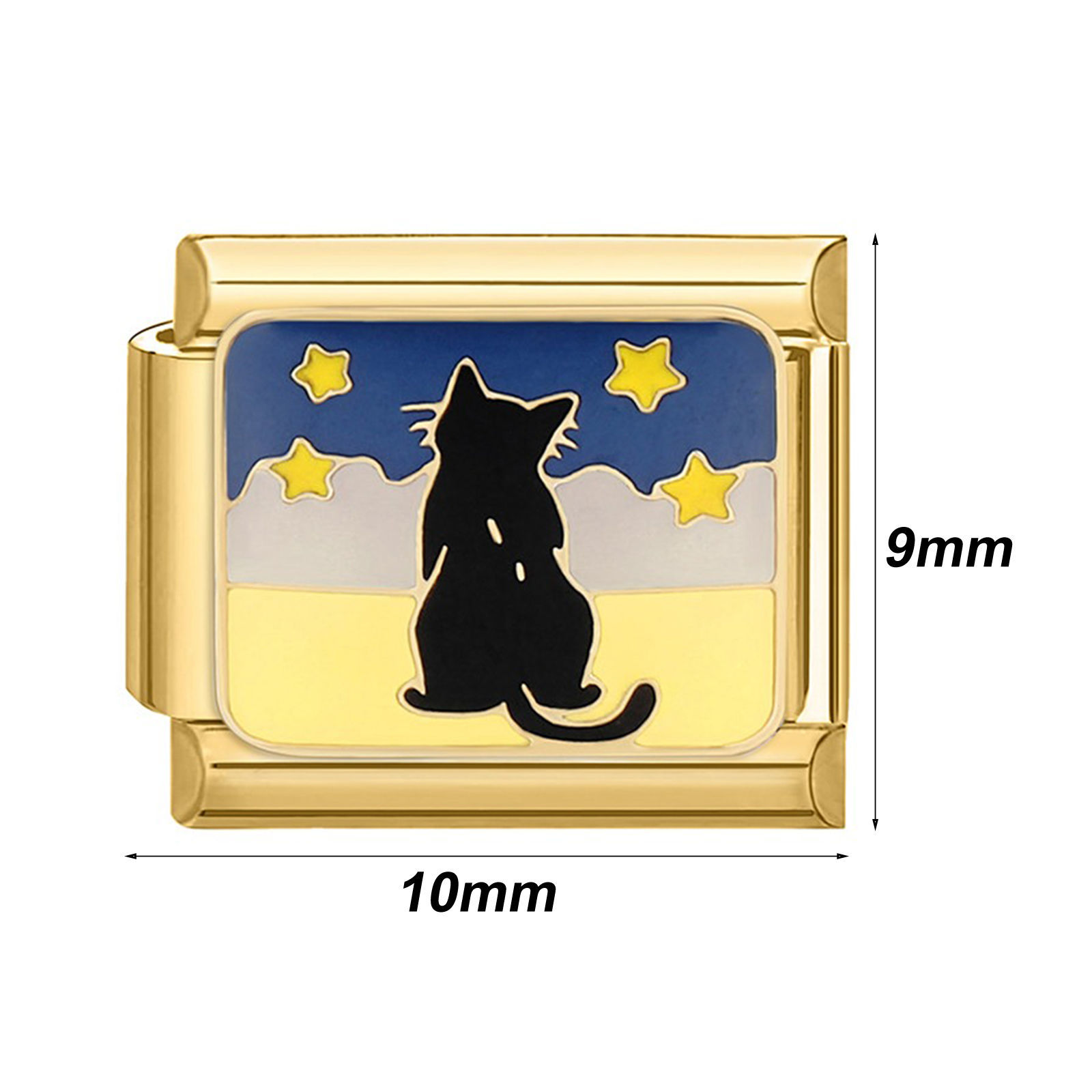 Picture of 304 Stainless Steel Italian Charm Links For DIY Bracelet Jewelry Making Gold Plated Rectangle Word Message 10mm x 9mm