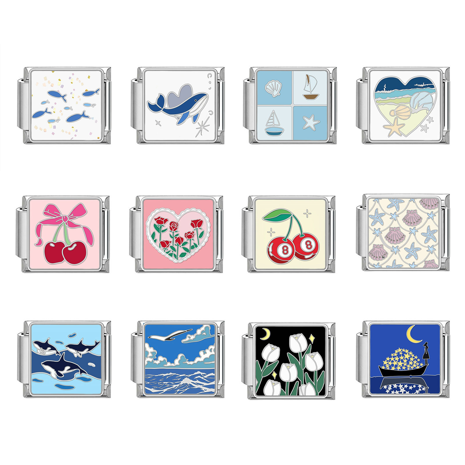 Изображение 304 Stainless Steel Italian Charm Links For DIY Bracelet Jewelry Making Silver Tone Rectangle 10mm x 9mm