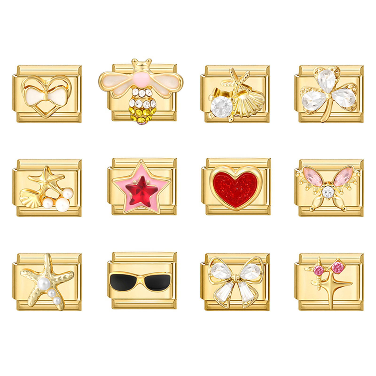 Picture of 304 Stainless Steel Exquisite Italian Charm Links For DIY Bracelet Jewelry Making Gold Plated Rectangle Heart 10mm x 9mm