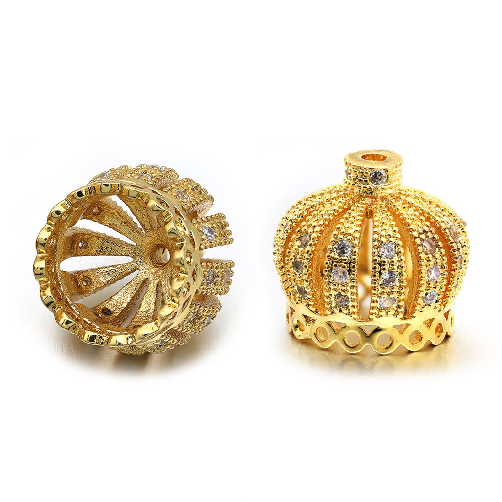 Bild von Umweltfreundlich Messing Quaste Perlkappe Kaiserkrone Bunt Micro Pave Klar Zirkonia 14mm x 13mm