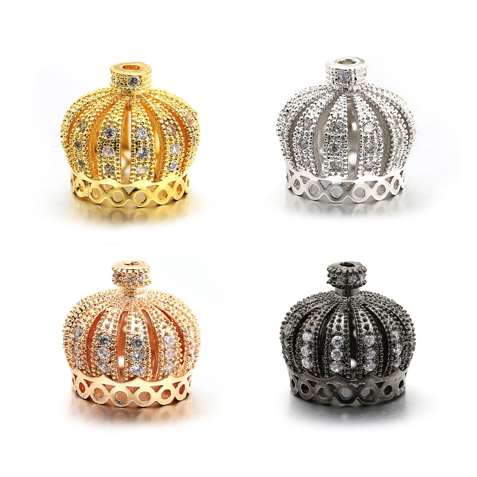 Bild von Umweltfreundlich Messing Quaste Perlkappe Kaiserkrone Bunt Micro Pave Klar Zirkonia 14mm x 13mm