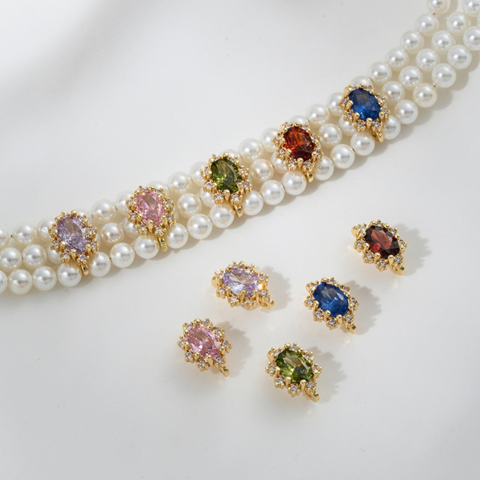 Immagine di 2 Pz Ecologico Ottone Perline Distanziatrici per Gioielli Fai-da-te che Fanno Risultati 14K Vero Oro Placcato Ovale Trasparente Cubic Zirconiae Circa 12mmx 9mm
