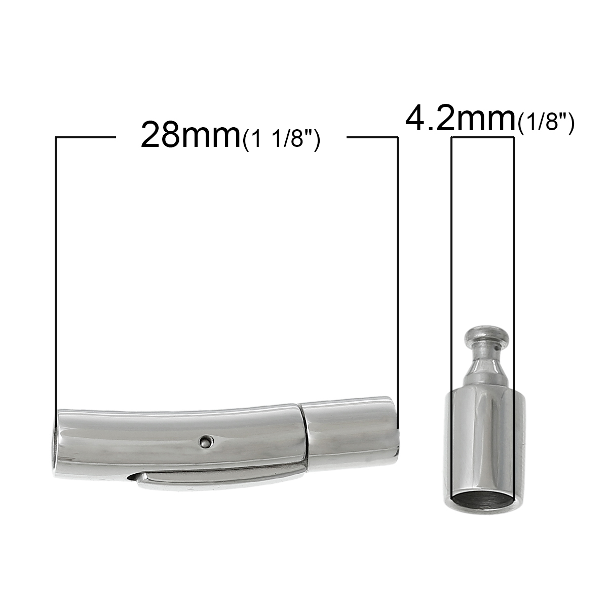Bild von 304 Edelstahl Magnetverschluss Zylinder Silberfarbe (für 4mm D Kordel) 28mm x 7mm 1 Set