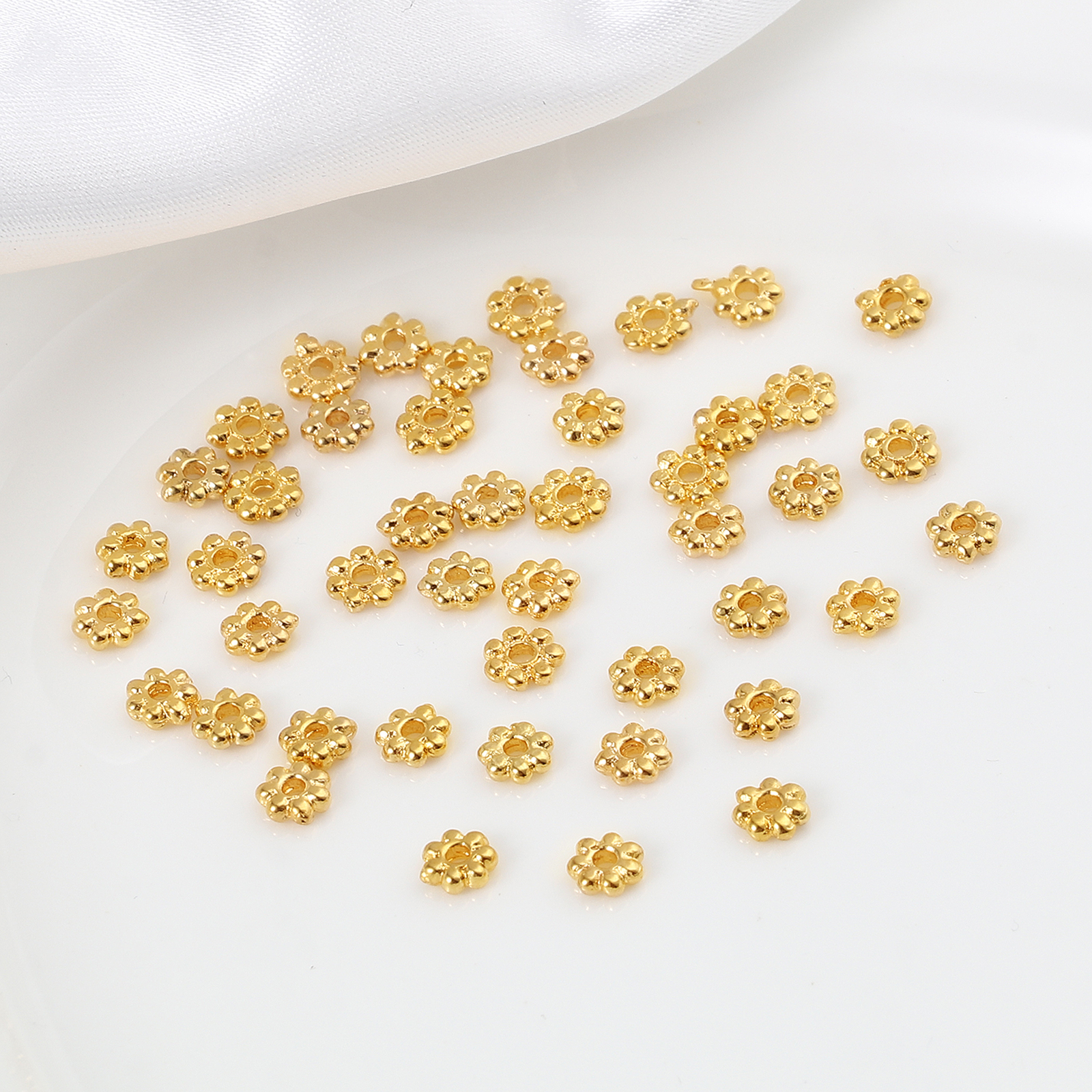 Picture of Brass Beads 18K Real Gold Plated Flower About 5mm x 5mm, Hole: Approx 1.4mm, 20 PCs