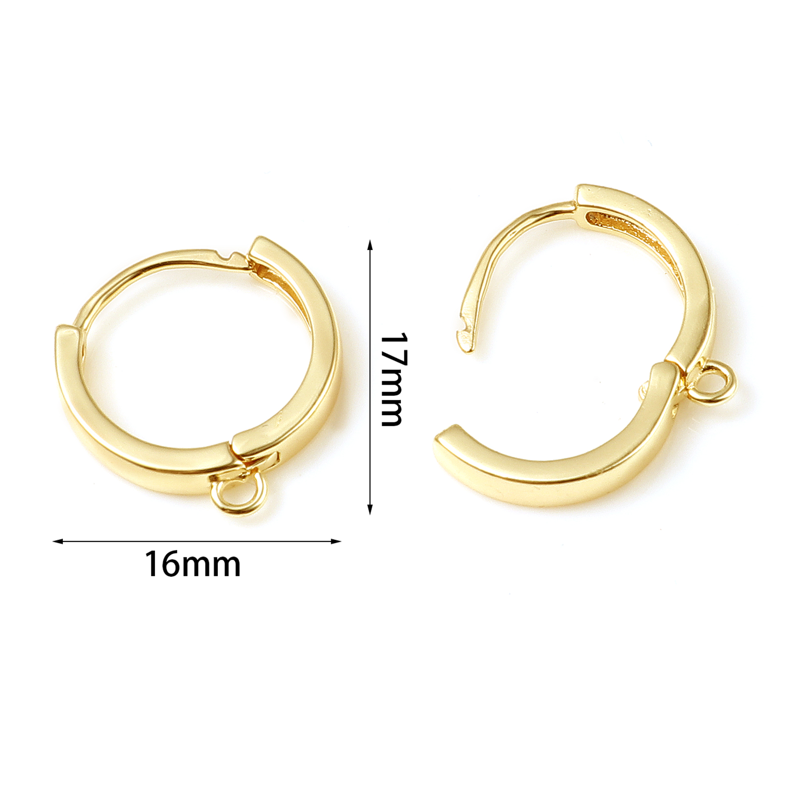 Bild von Messing Ohrreifen 18K Echtgold plattiert Ring M/Öse 17mm x 16mm, Drahtstärke: (17 gauge), 2 Stück