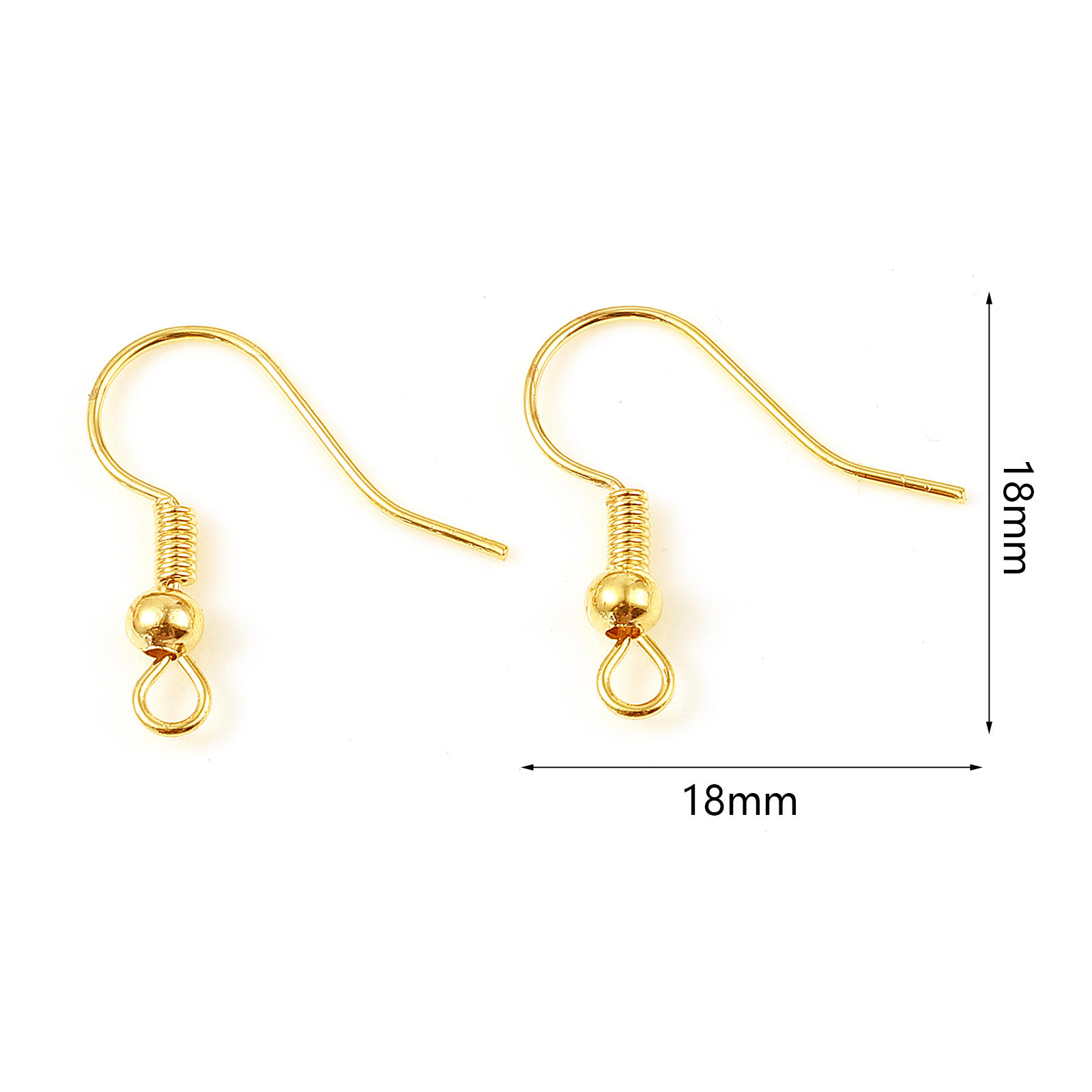 Picture of Brass Ear Wire Hooks Earring 18K Real Gold Plated W/ Loop 18mm x 18mm, Post/ Wire Size: (21 gauge), 20 PCs