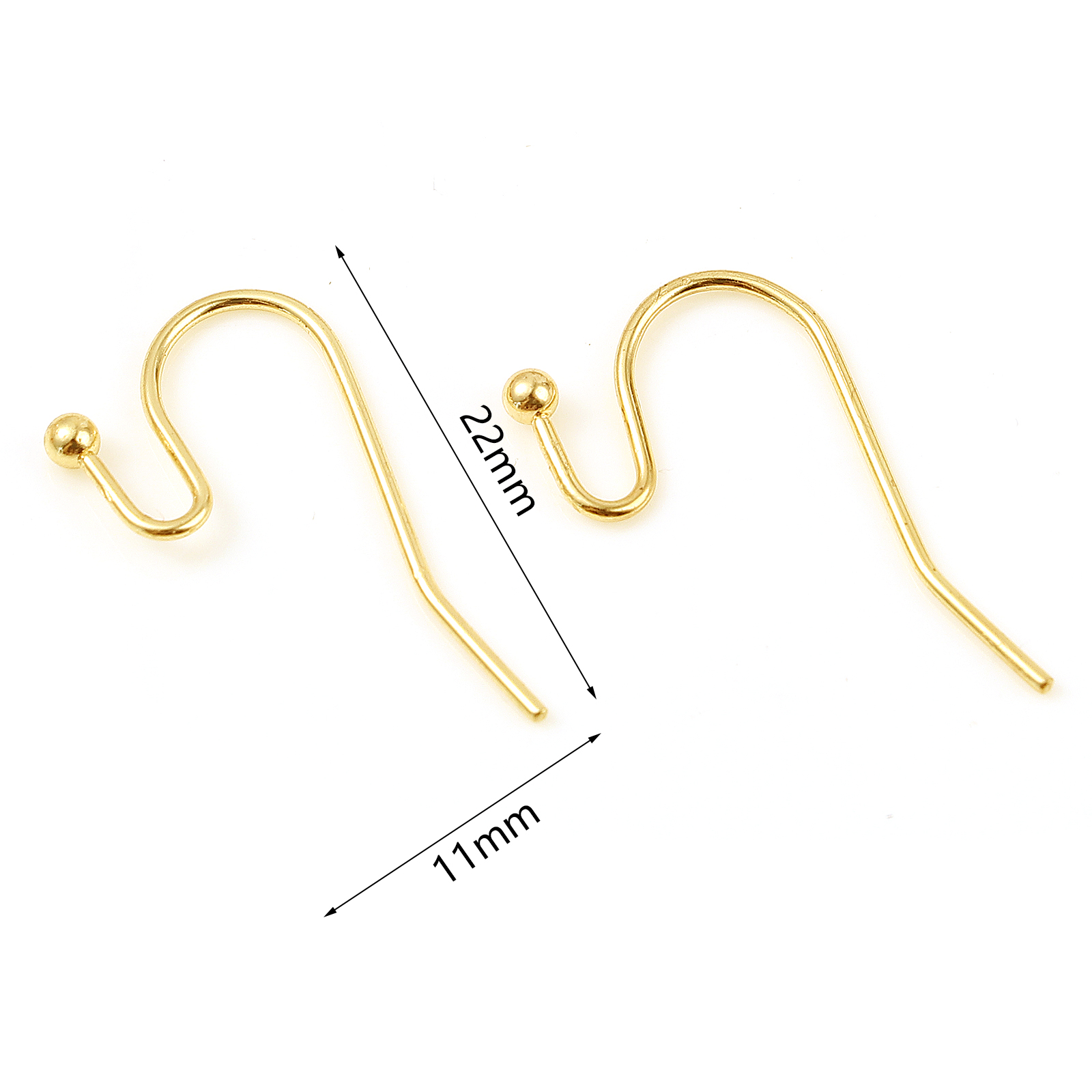 Immagine di Ottone Ganci per Orecchini 18K Vero Oro Placcato 22mm x 11mm, Dimensione di Posta / Cavo: (20 misura), 20 Pz