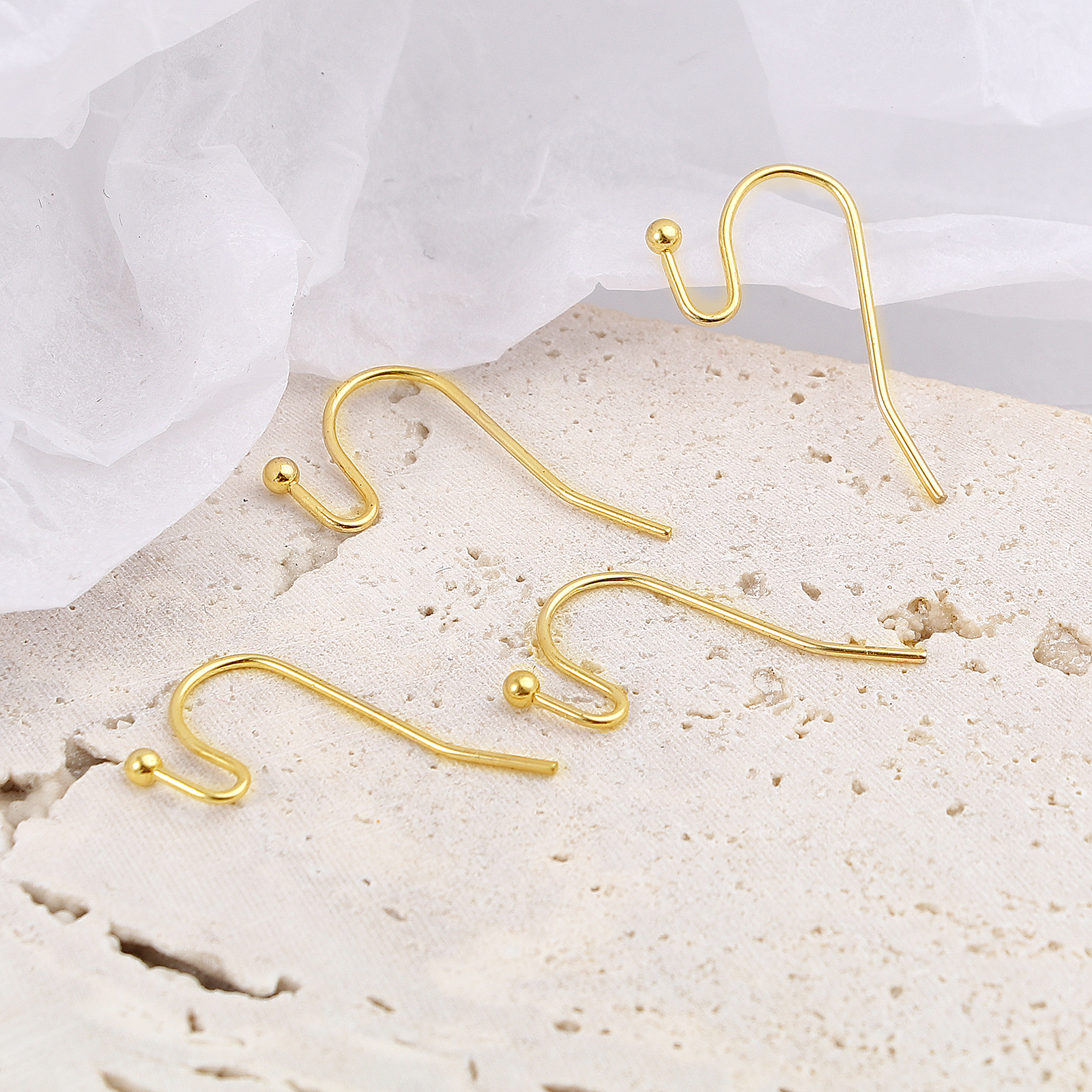 Immagine di Ottone Ganci per Orecchini 18K Vero Oro Placcato 22mm x 11mm, Dimensione di Posta / Cavo: (20 misura), 20 Pz