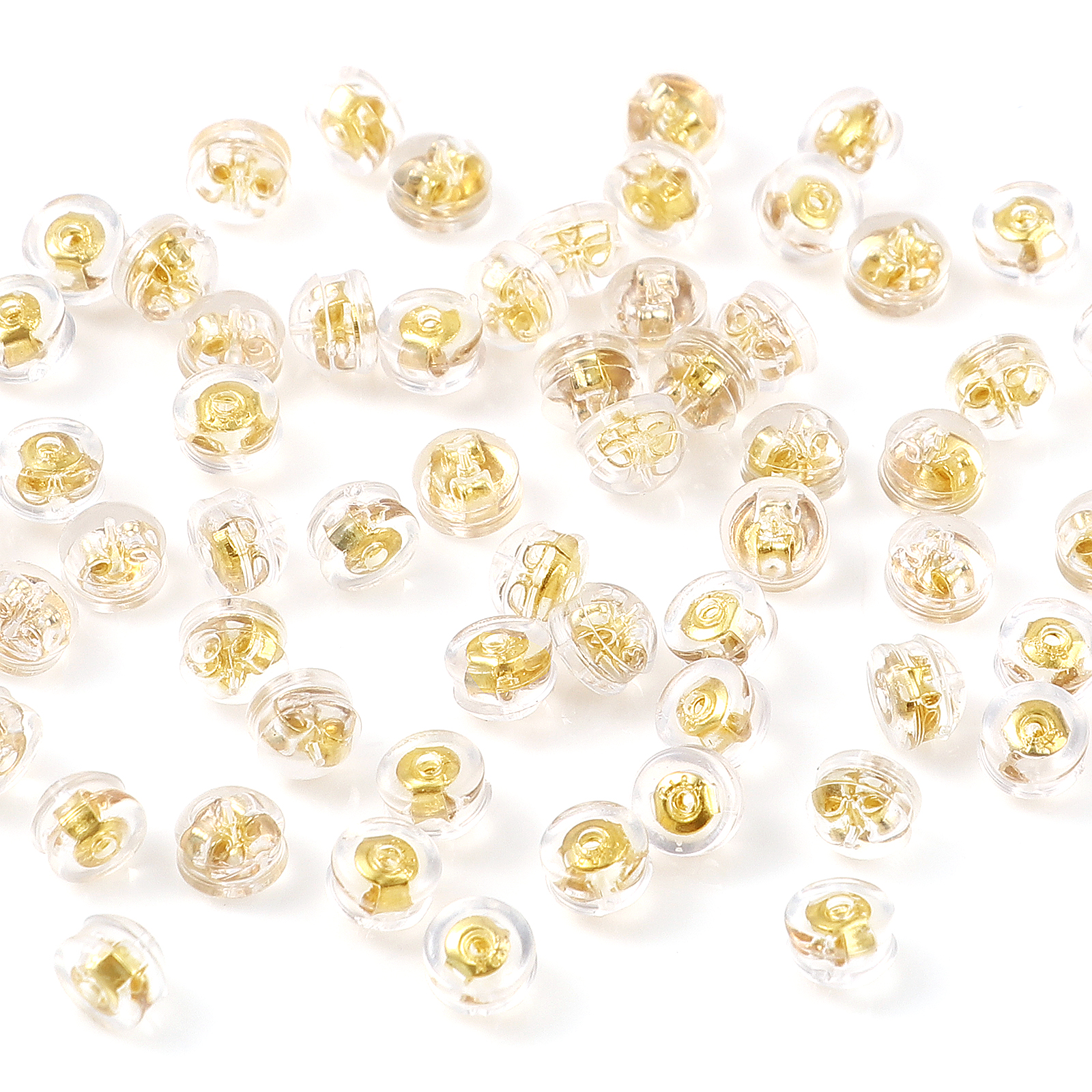 Image de Embout de Boucles d'Oreilles en Laiton & Silicone Plaqué Or Véritable 18K Rond 5mm Dia., 20 Pcs