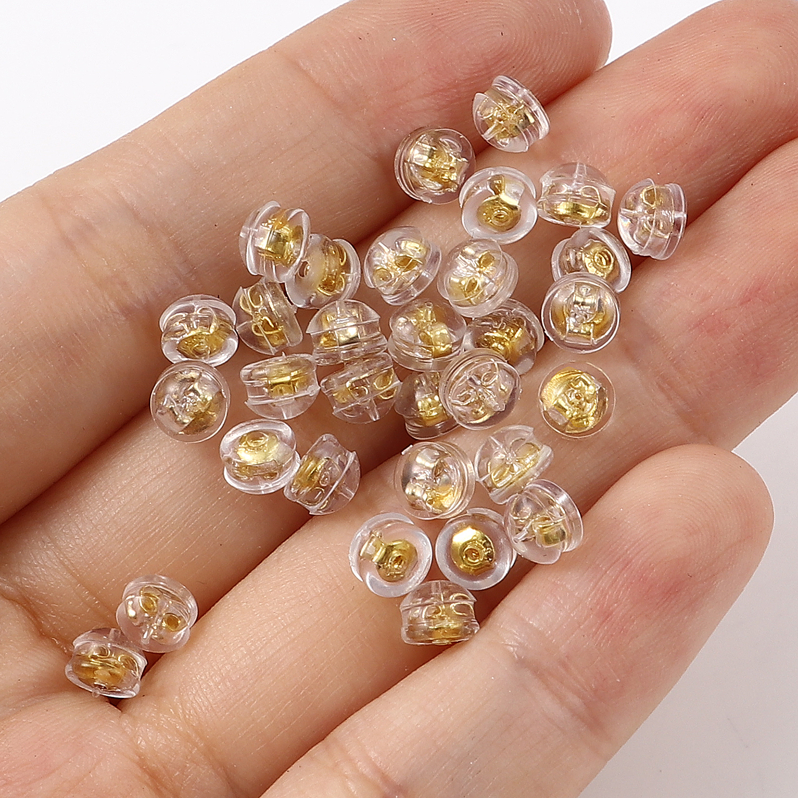 Image de Embout de Boucles d'Oreilles en Laiton & Silicone Plaqué Or Véritable 18K Rond 5mm Dia., 20 Pcs