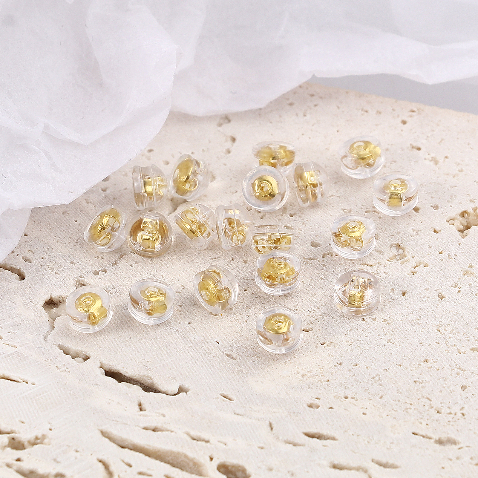 Image de Embout de Boucles d'Oreilles en Laiton & Silicone Plaqué Or Véritable 18K Rond 5mm Dia., 20 Pcs