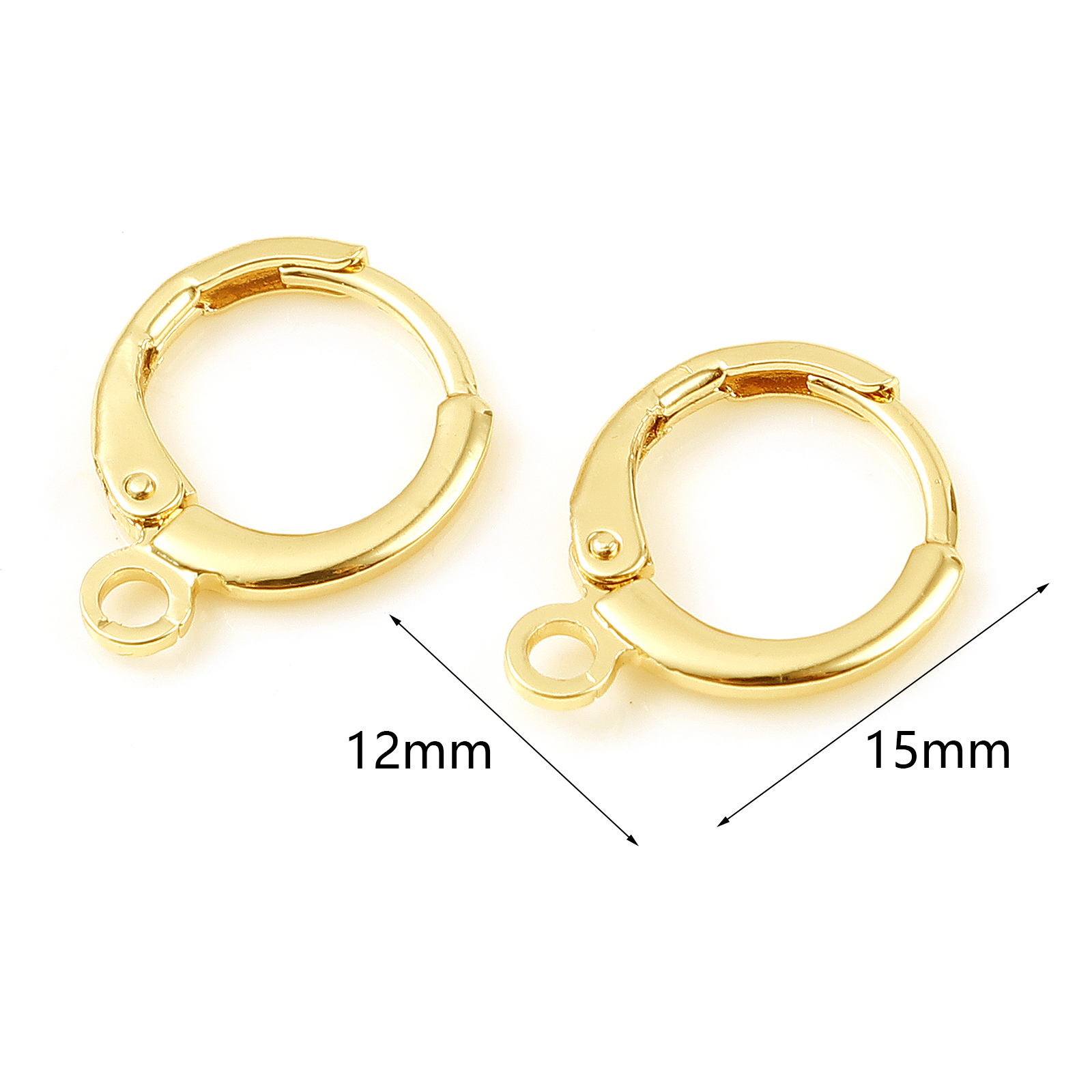 Picture of Brass Hoop Earrings 18K Real Gold Plated Circle Ring W/ Loop 15mm x 12mm, Post/ Wire Size: (18 gauge), 6 PCs