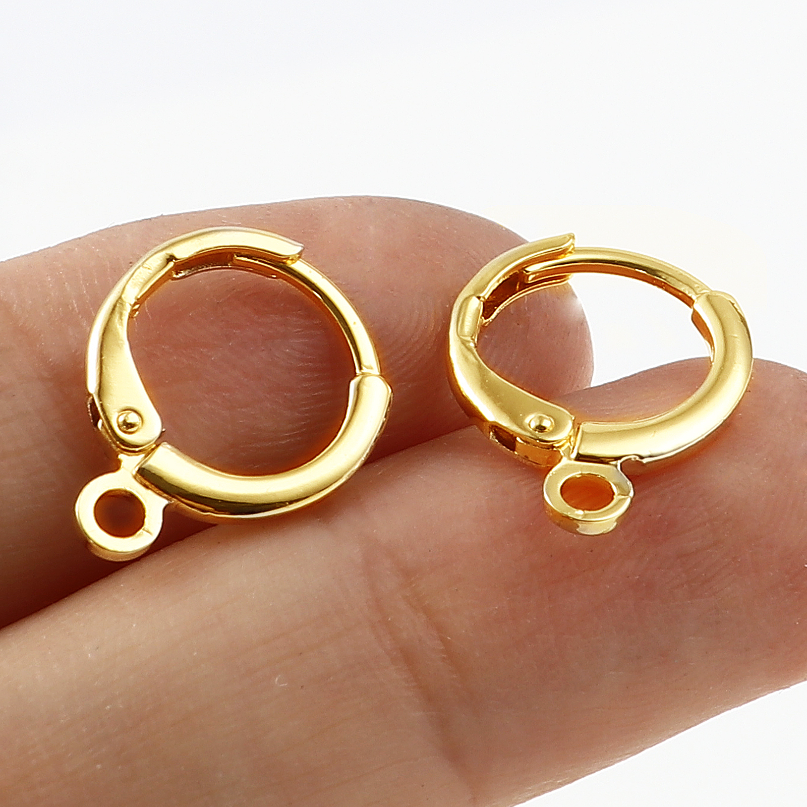 Picture of Brass Hoop Earrings 18K Real Gold Plated Circle Ring W/ Loop 15mm x 12mm, Post/ Wire Size: (18 gauge), 6 PCs