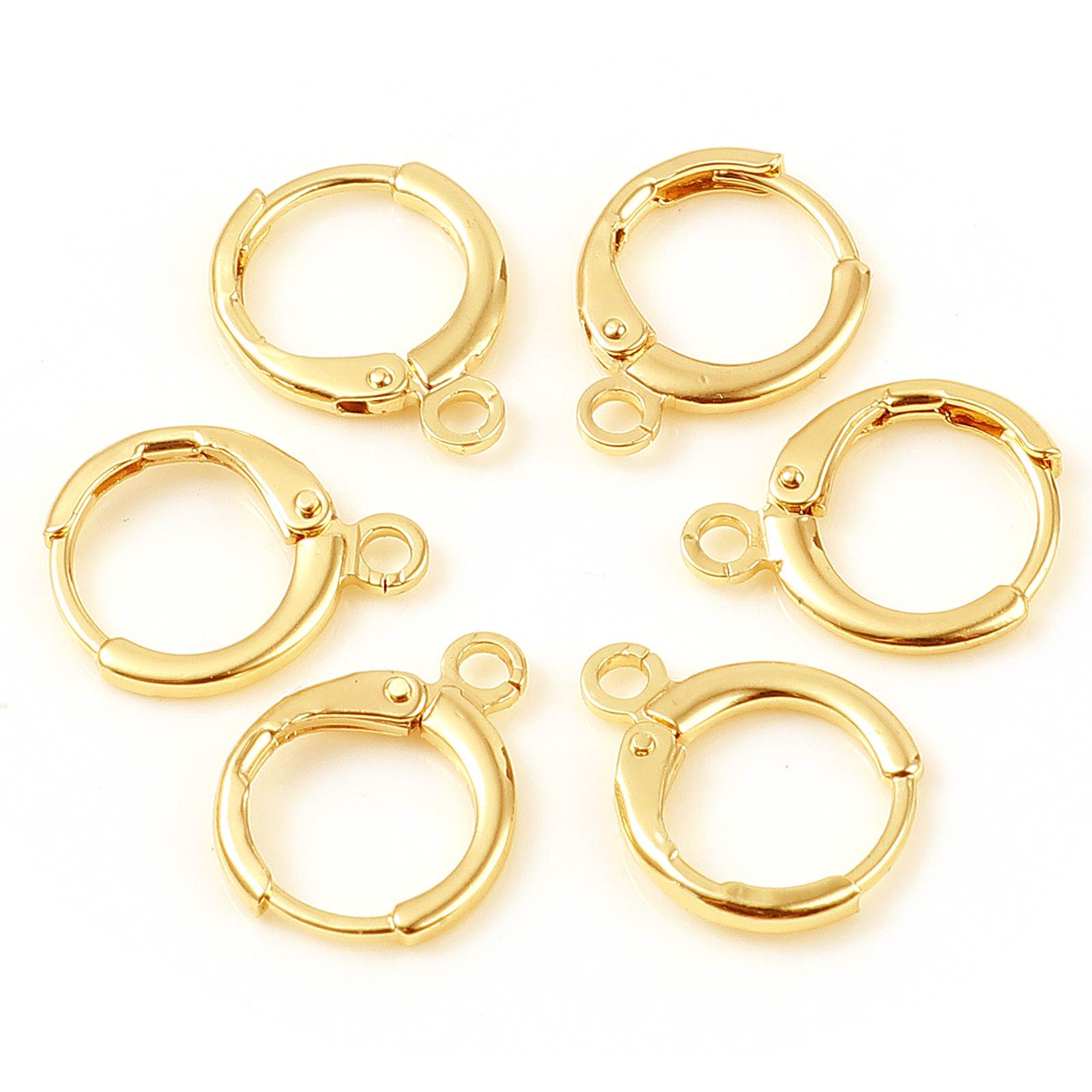 Picture of Brass Hoop Earrings 18K Real Gold Plated Circle Ring W/ Loop 15mm x 12mm, Post/ Wire Size: (18 gauge), 6 PCs