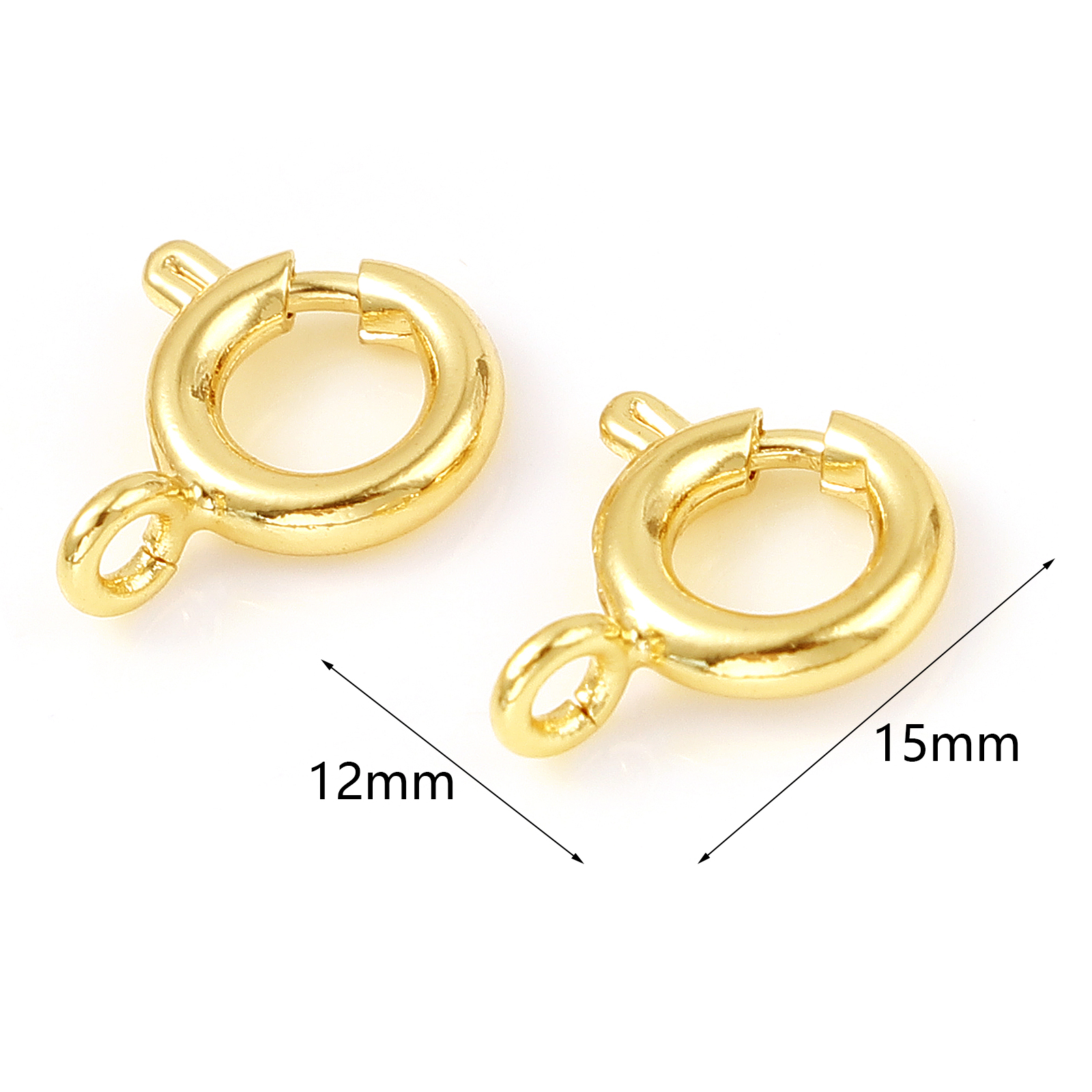 Bild von Messing Federringverschluss 18K Echtgold plattiert Rund 10mm x 8mm, 5 Stück
