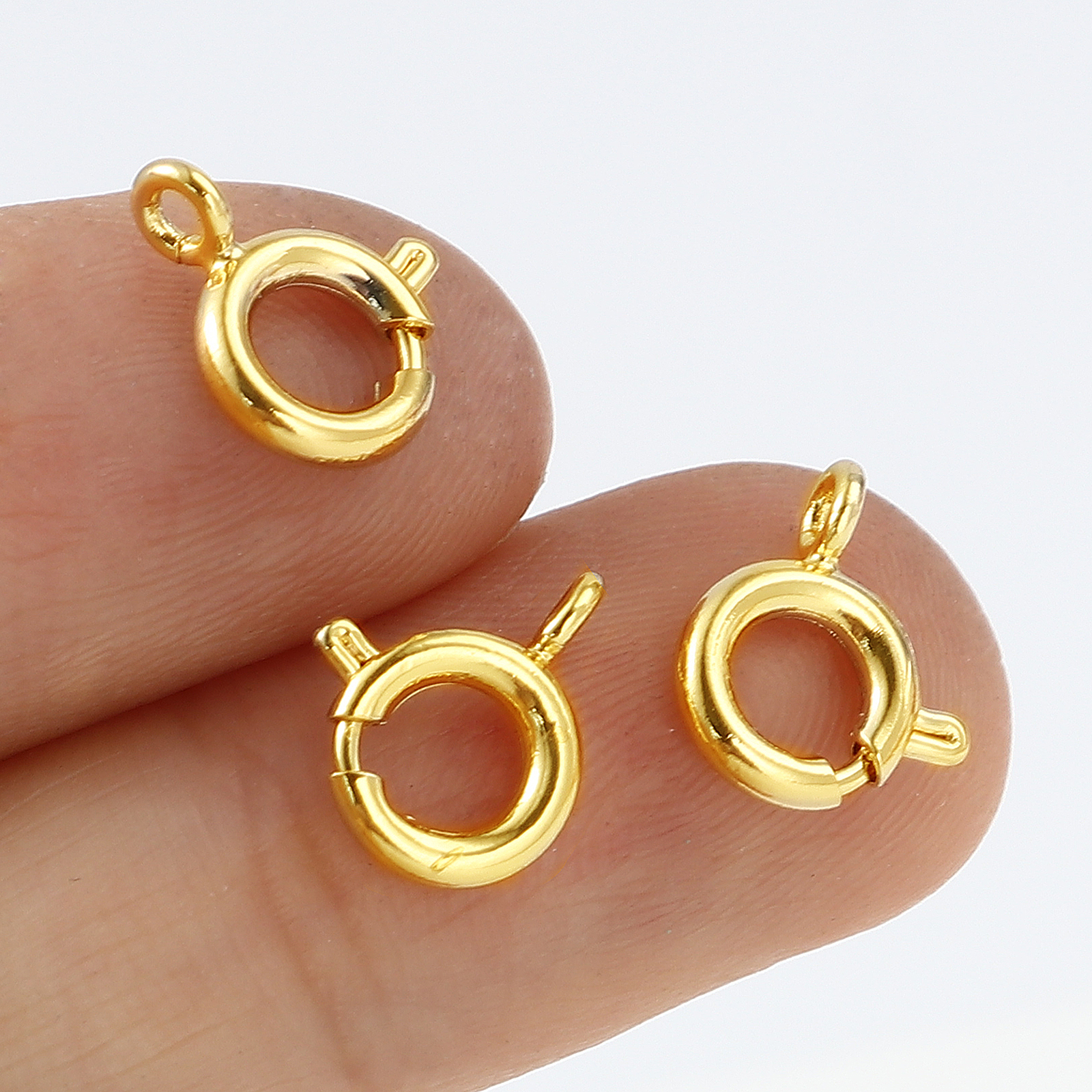 Bild von Messing Federringverschluss 18K Echtgold plattiert Rund 10mm x 8mm, 5 Stück