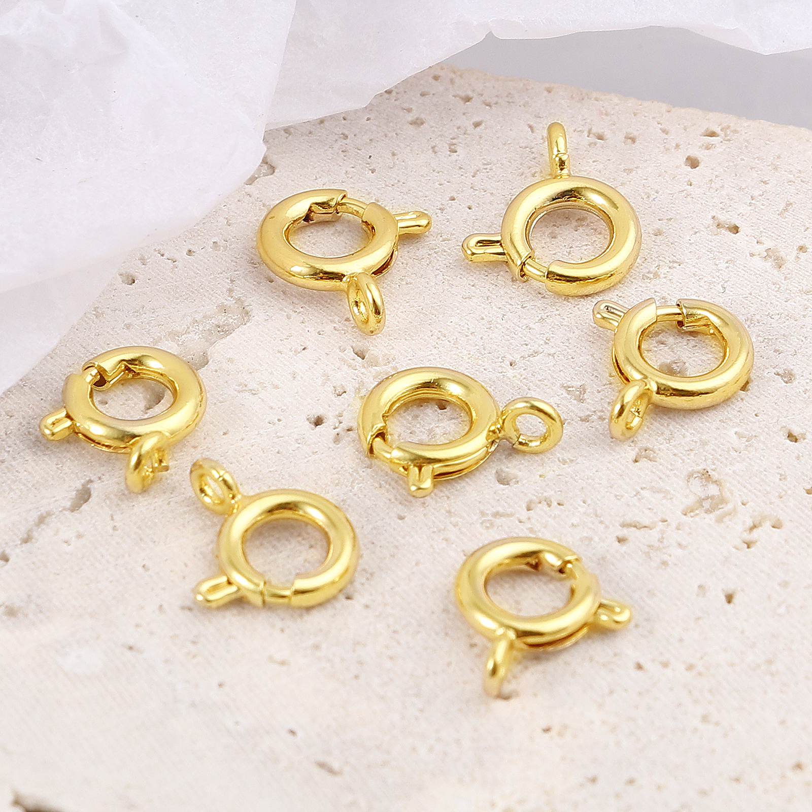 Bild von Messing Federringverschluss 18K Echtgold plattiert Rund 10mm x 8mm, 5 Stück