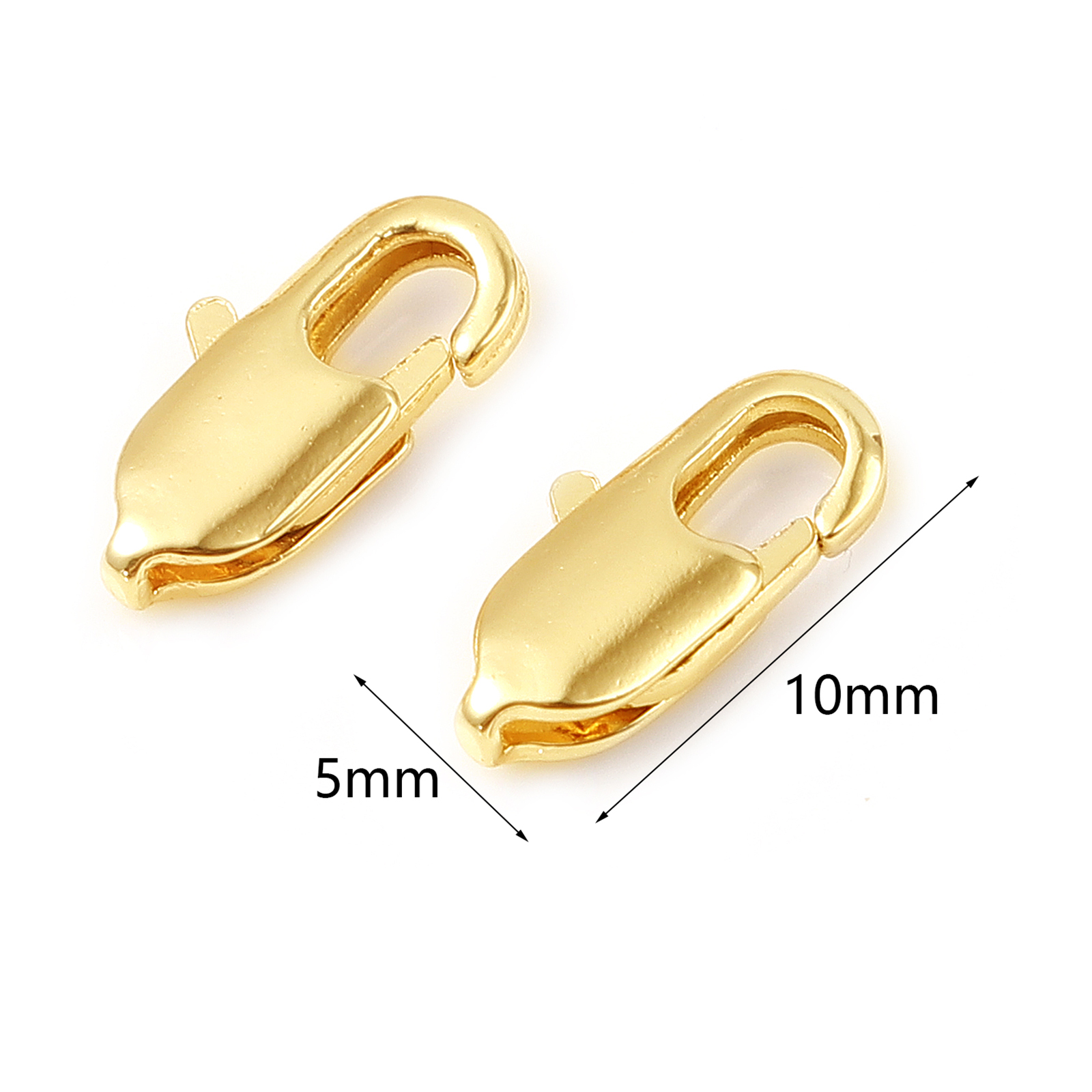 Image de Fermoir Mousqueton en Laiton Plaqué Or Véritable 18K Placage 10mm x 5mm, 5 Pcs