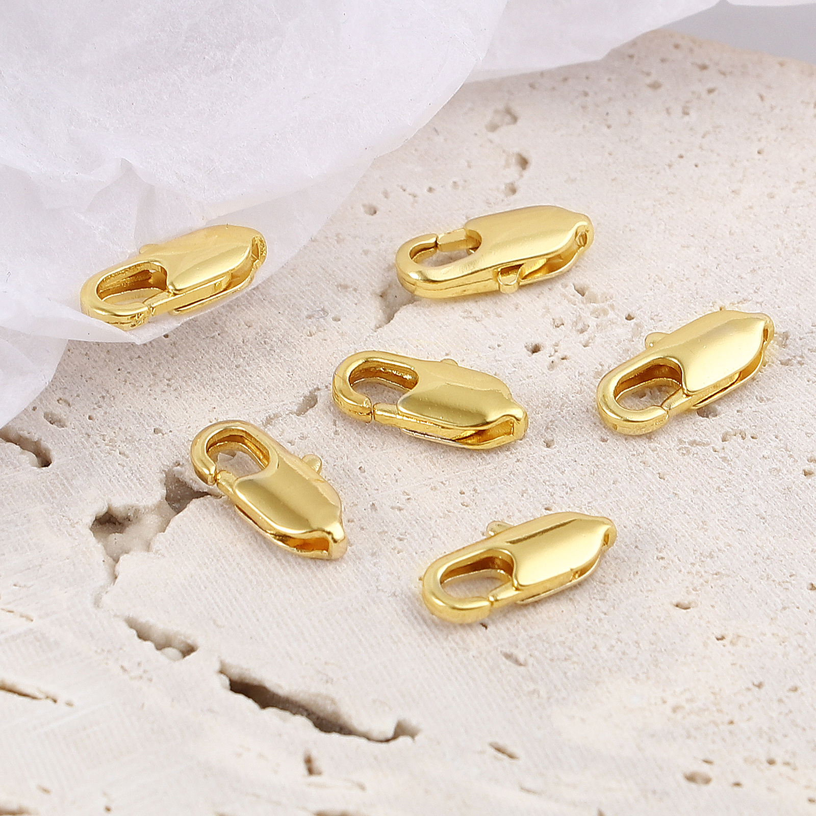 Image de Fermoir Mousqueton en Laiton Plaqué Or Véritable 18K Placage 10mm x 5mm, 5 Pcs
