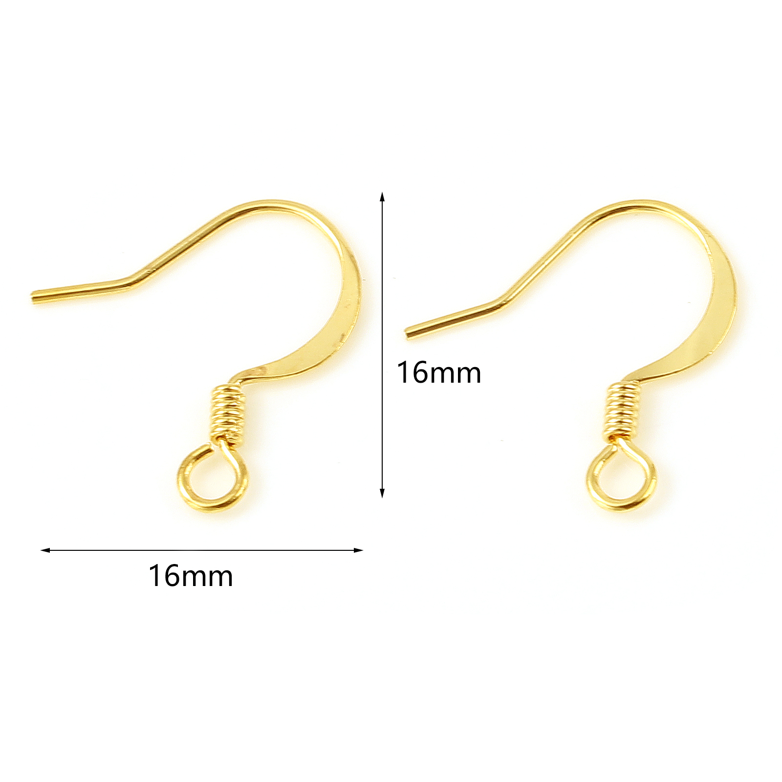 Picture of Brass Ear Wire Hooks Earring 18K Real Gold Plated Plating 16mm x 16mm, Post/ Wire Size: (21 gauge), 20 PCs