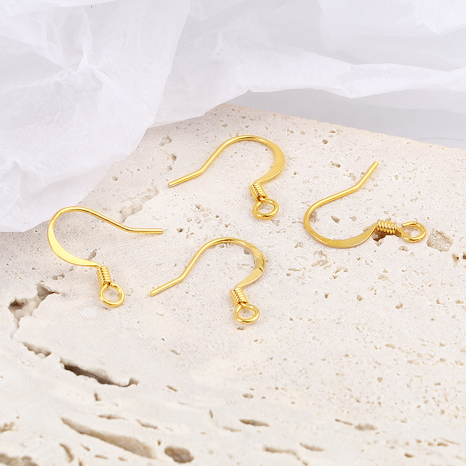 Picture of Brass Ear Wire Hooks Earring 18K Real Gold Plated Plating 16mm x 16mm, Post/ Wire Size: (21 gauge), 20 PCs