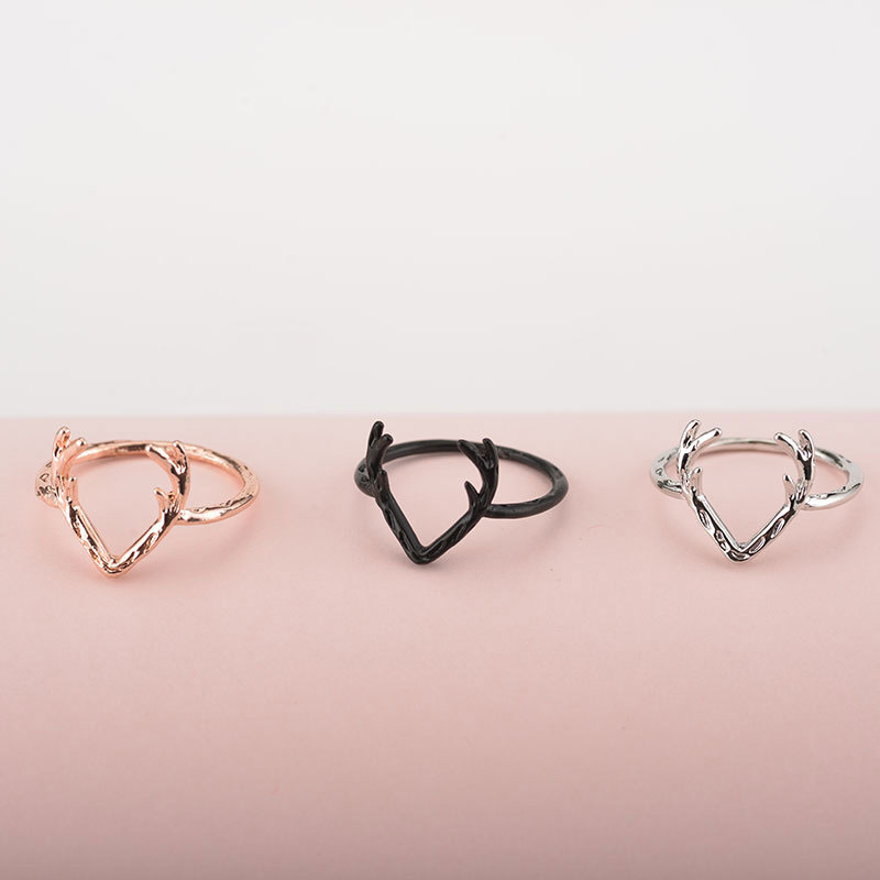 Bild von Messing Weihnachten Uneinstellbar Ring Schwarz Geweih 17.3mm（US Größe:7), 1 Stück