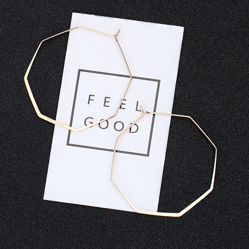 Picture of 1 Pair Stylish Simple Gold Plated Brass Octagon Hoop Earrings For Women Party 48mm x 48mm