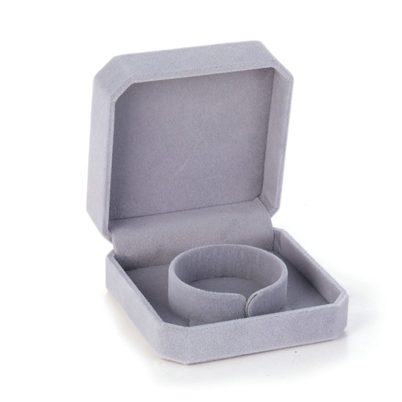 Image de 1 Pièce Boîte à Bijoux pour Collier Bracelet Bague Emballage Cadeau En Gros en Velvet Gris Octogone 9cm x 9cm