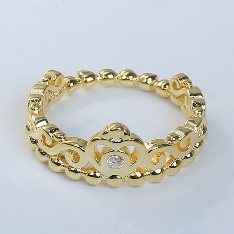 Picture of Brass Unadjustable Rings Gold Plated Crown Clear Rhinestone 16.5mm(US Size 6), 1 Piece